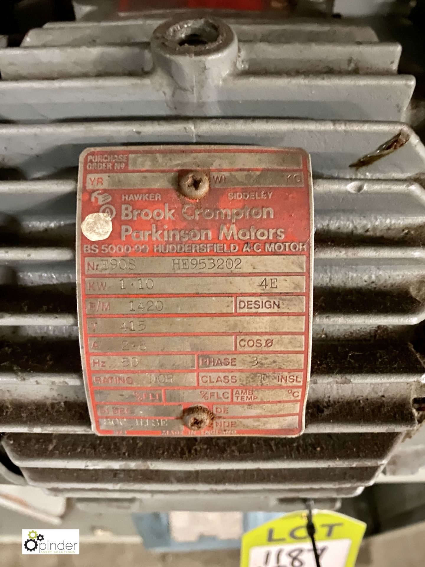 Brook Crompton E90S Electric Motor, 1.1kw (EM532) - Image 3 of 3
