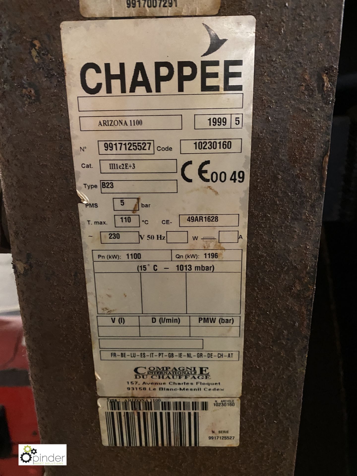 Chapee Arizona 1100 oil fired Boiler, serial numbe - Image 9 of 12