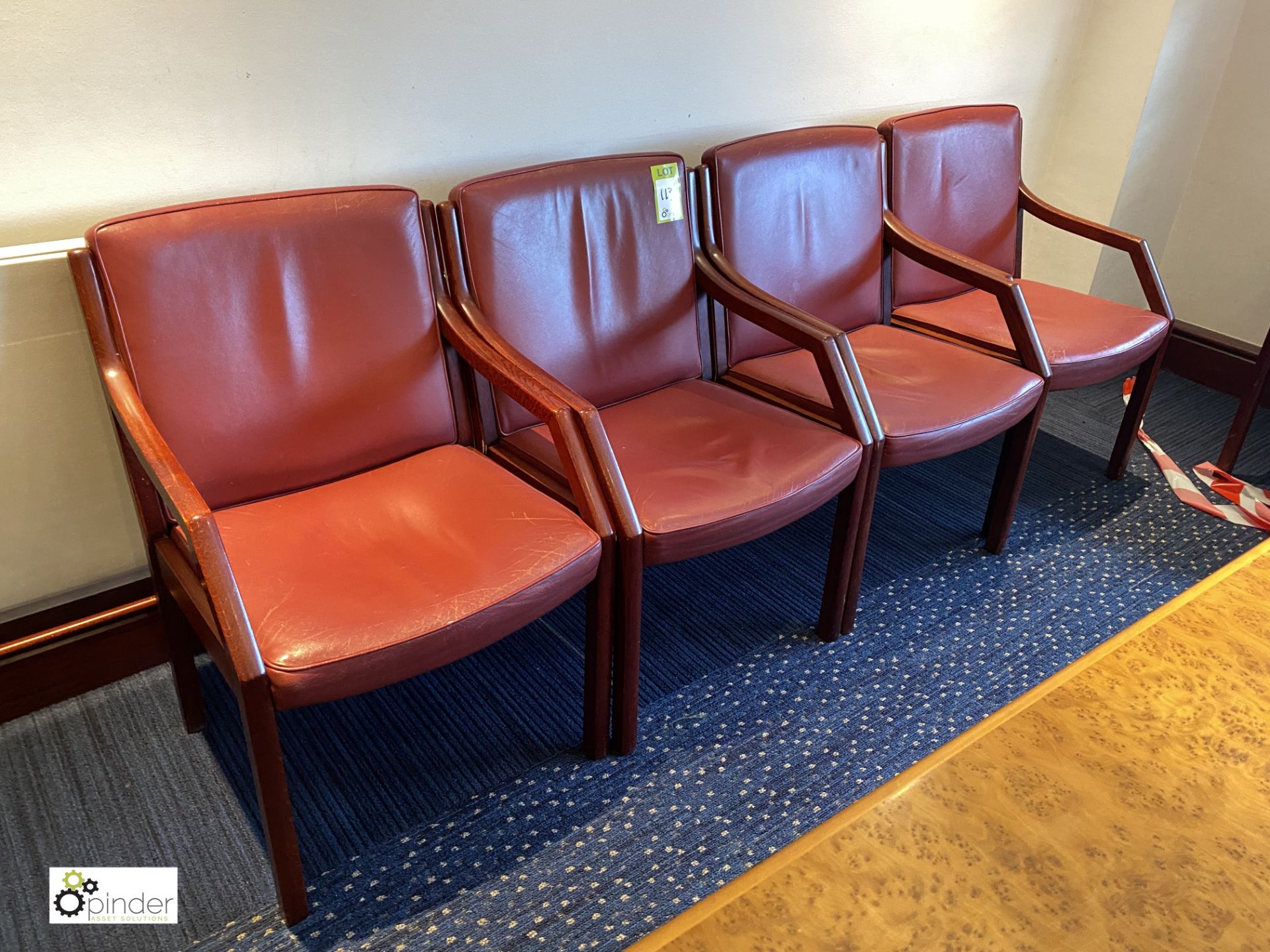 4 leather upholstered mahogany framed Meeting Chairs, plum (located in First Floor Boardroom/Meeting