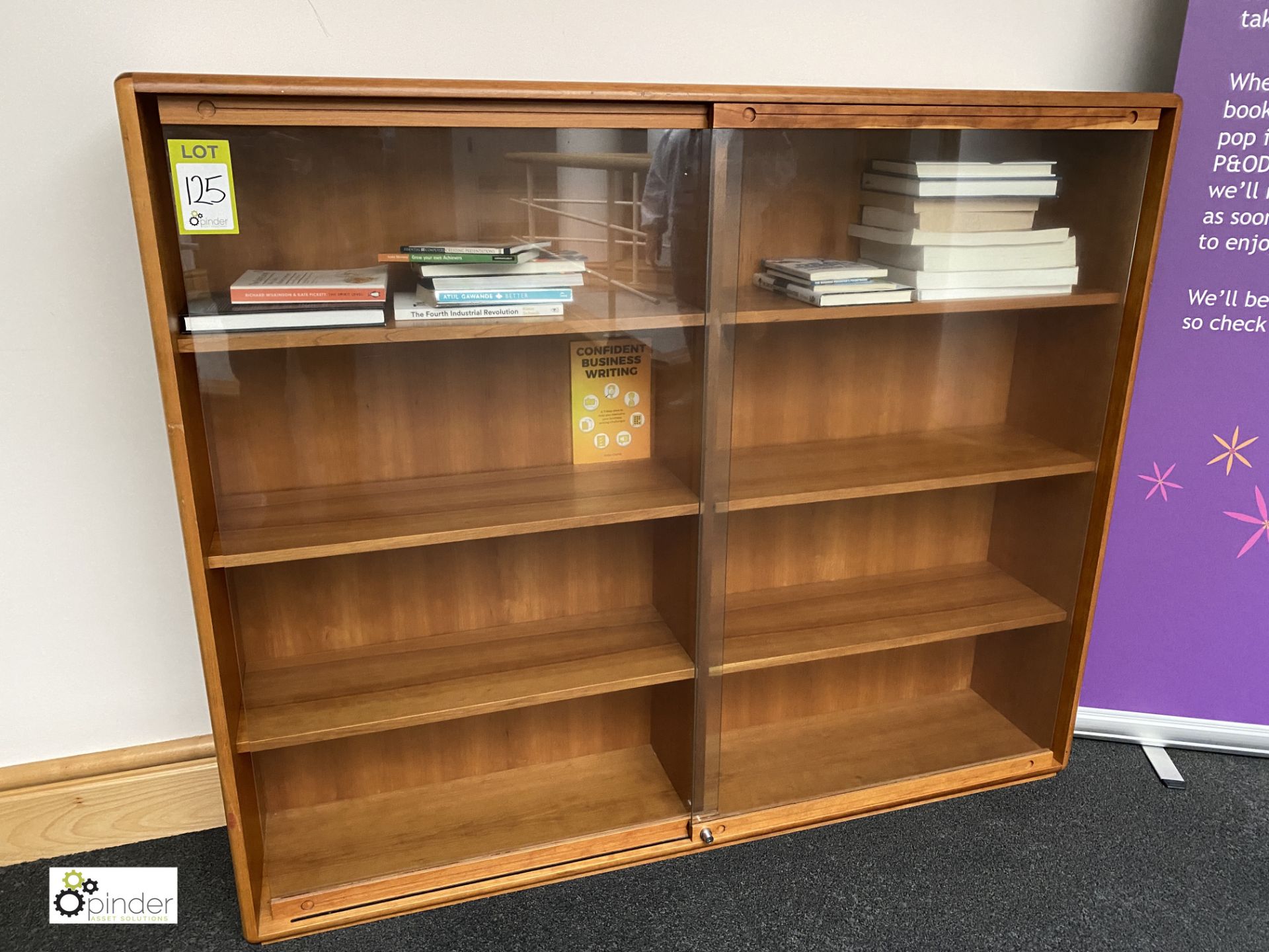 Burr walnut double door glazed Bookcase, 1480mm x 300mm x 1230mm (located in Atrium)