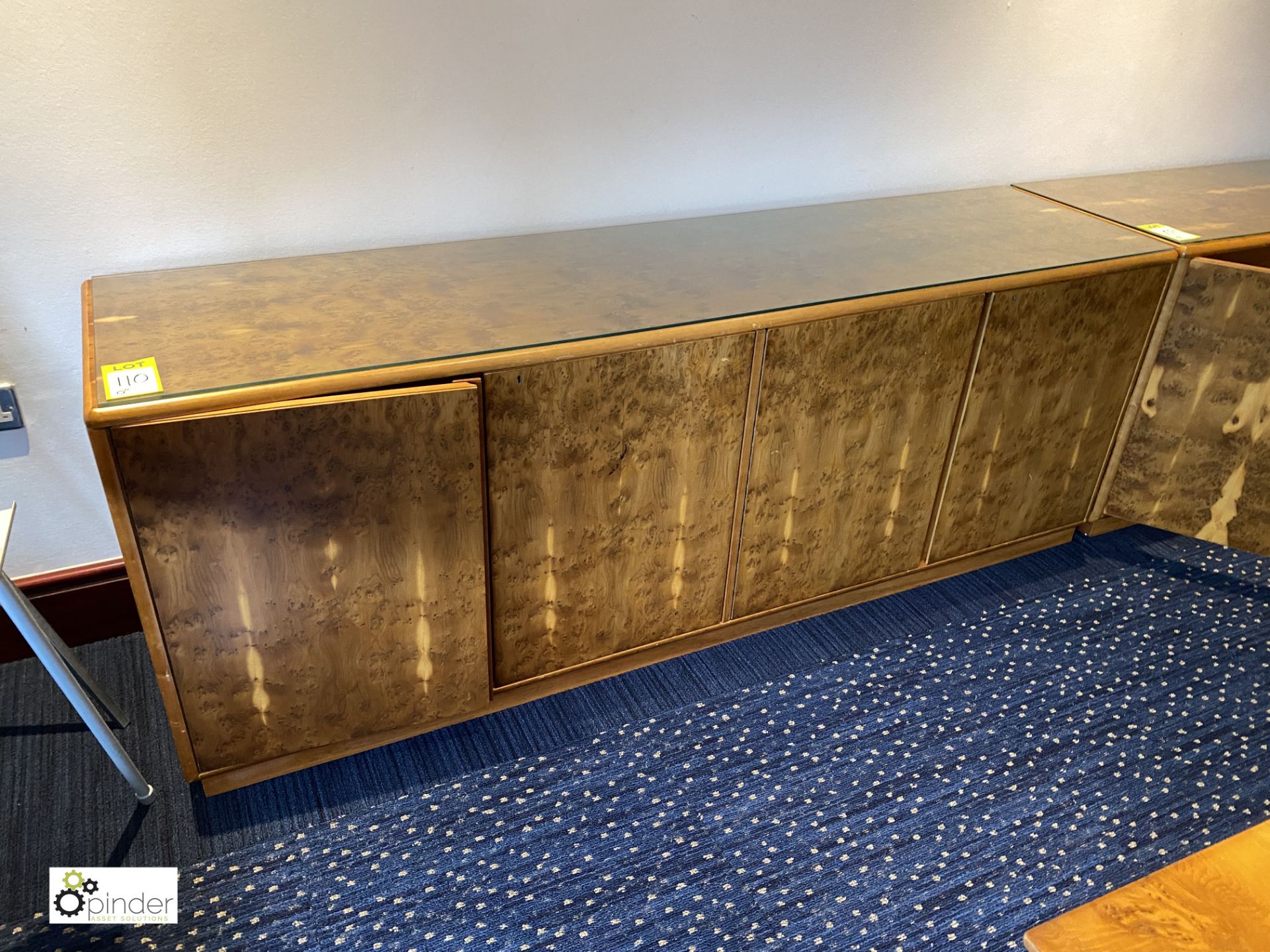 Burr walnut 4-door Credenza, 2000mm x 500mm x 740mm (located in First Floor Boardroom/Meeting Room