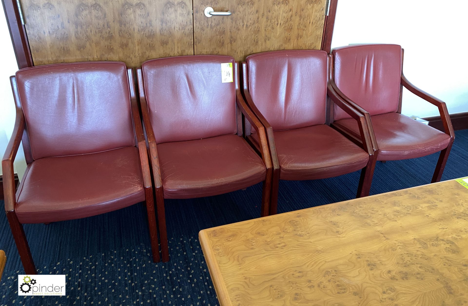 4 leather upholstered mahogany framed Meeting Chairs, plum (located in First Floor Boardroom/Meeting - Image 2 of 2