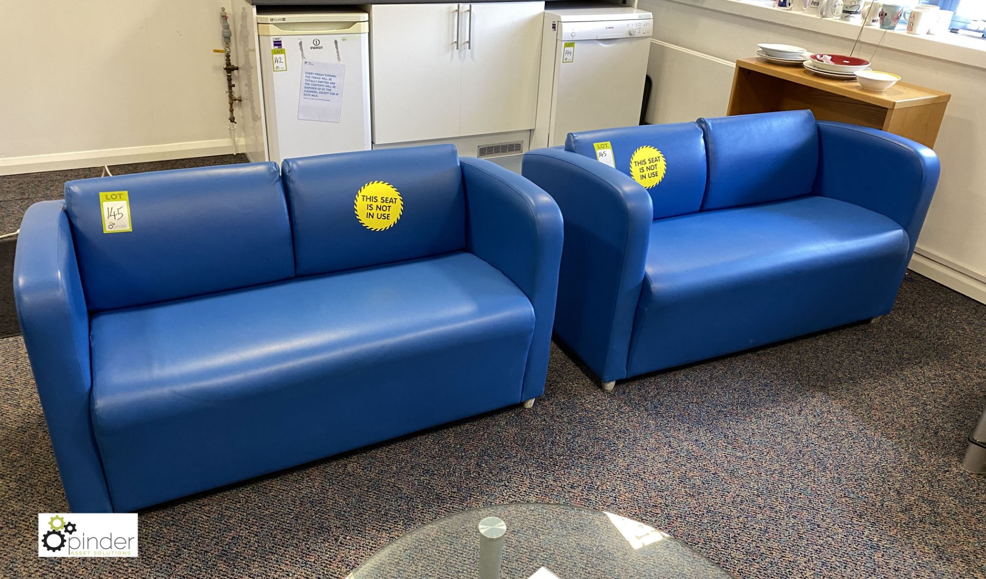 2 leather effect Sofas, blue (located in First Floor Contact Centre)