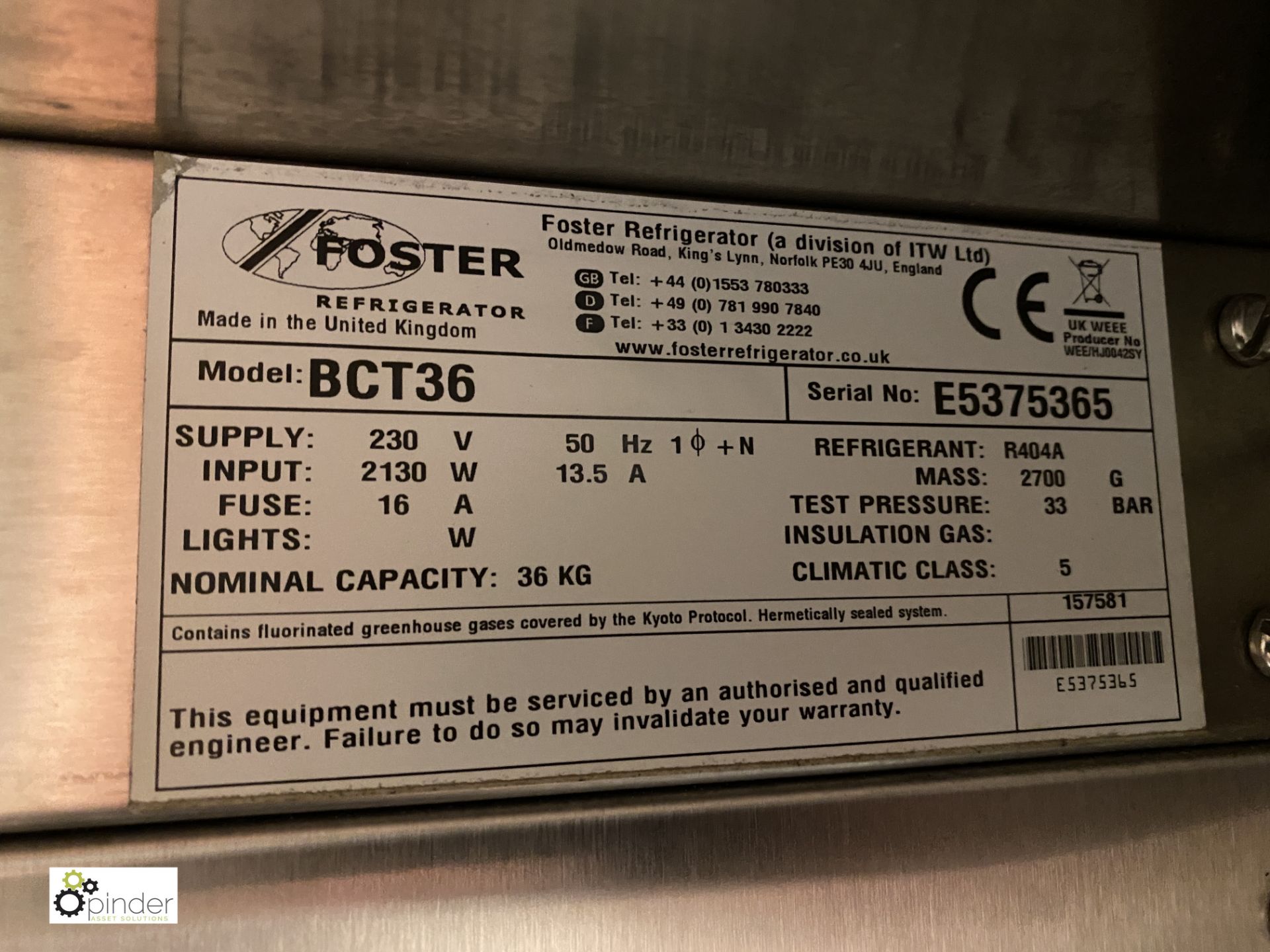 Foster BCT36 Blast Chiller/Freezer (located in Kitchen) - Image 5 of 5