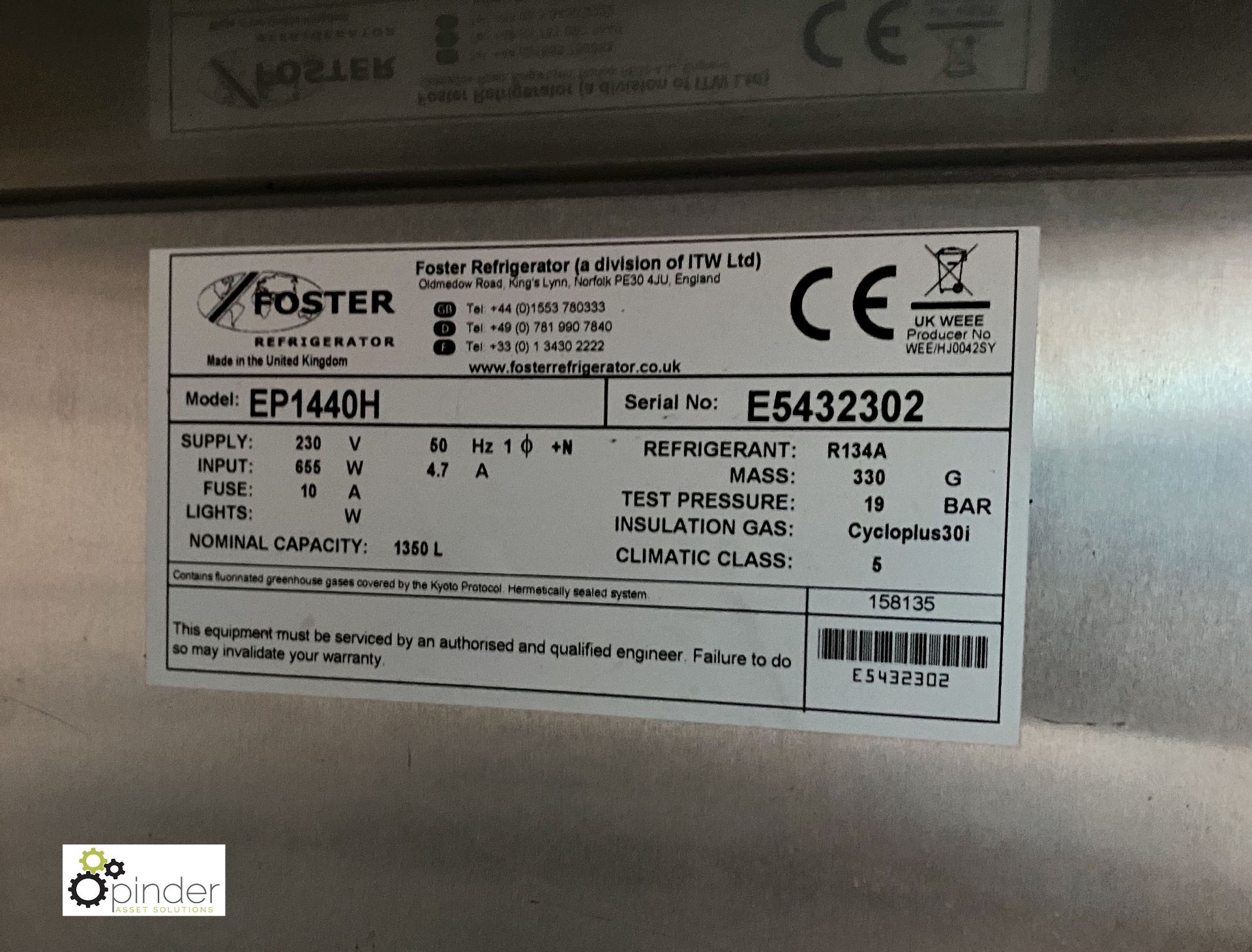 Foster EP1440H stainless steel double door Commercial Fridge (located in Restaurant) - Image 3 of 3