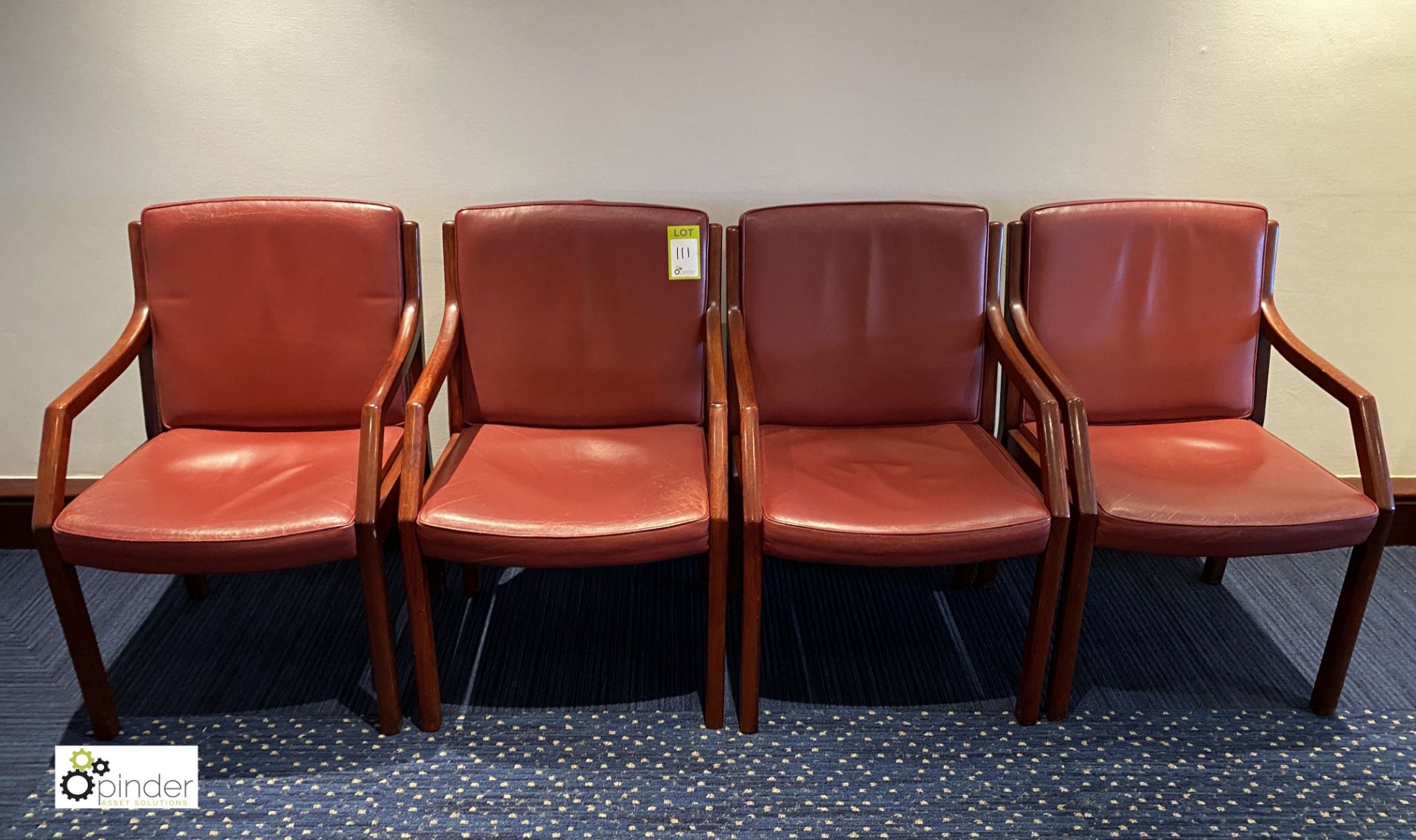 4 leather upholstered mahogany framed Meeting Chairs, plum (located in First Floor Boardroom/Meeting