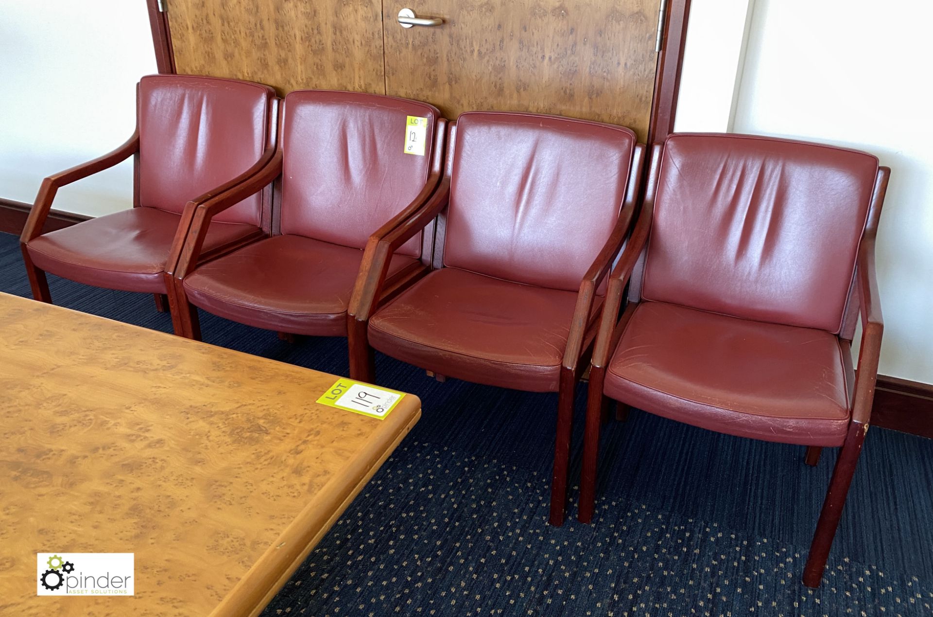 4 leather upholstered mahogany framed Meeting Chairs, plum (located in First Floor Boardroom/Meeting