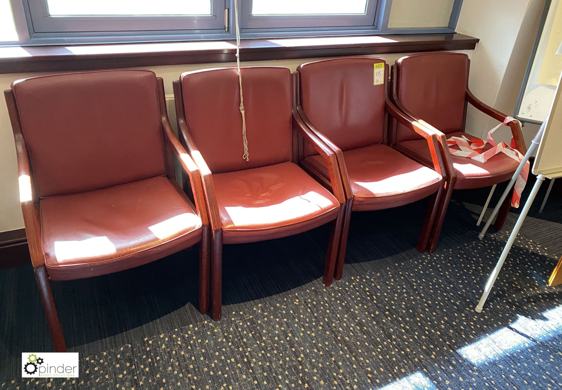 4 leather upholstered mahogany framed Meeting Chairs, plum (located in First Floor Boardroom/Meeting