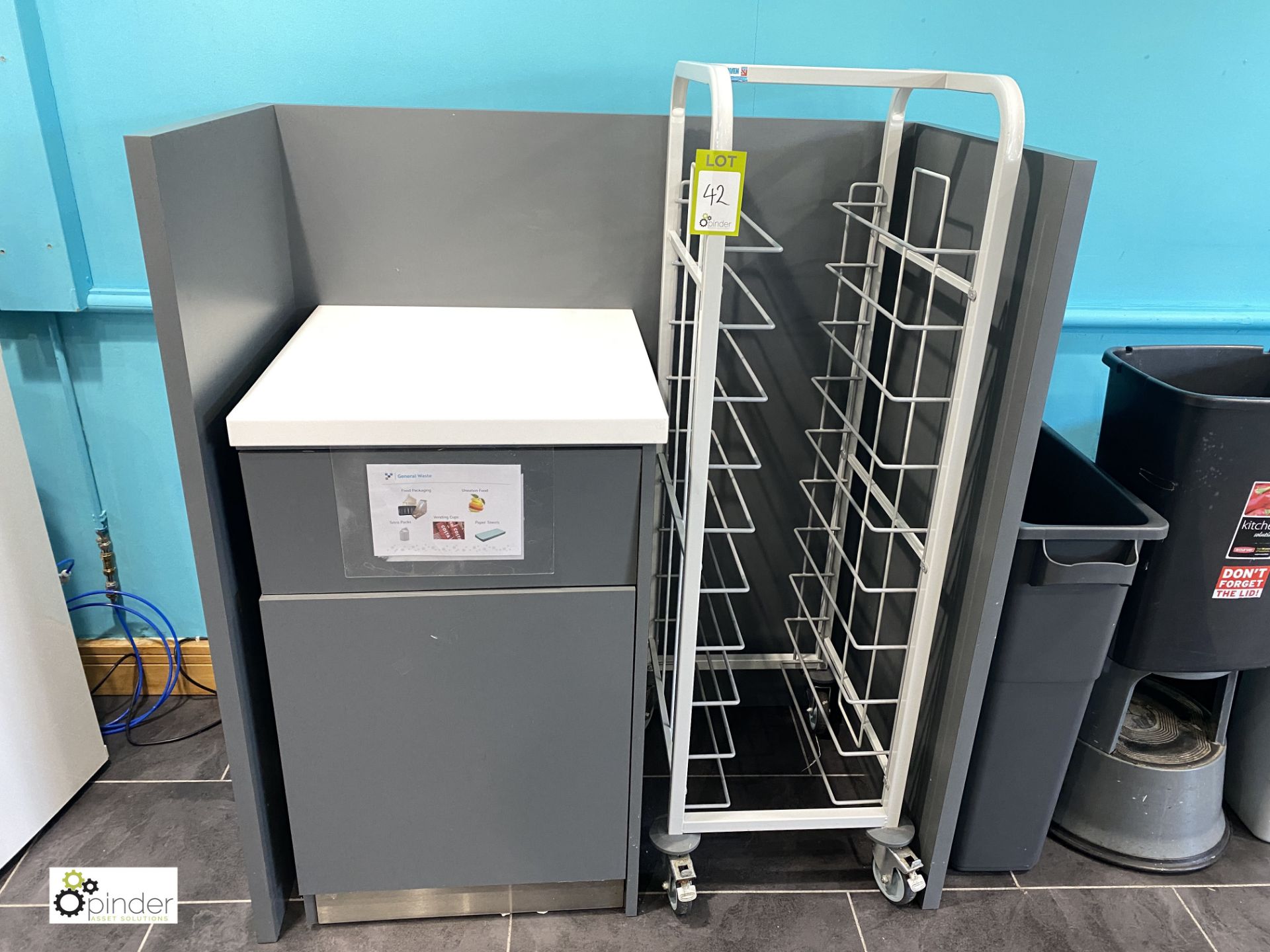 Waste Station comprising bin cupboard, mobile tray trolley and housing (located in Restaurant)