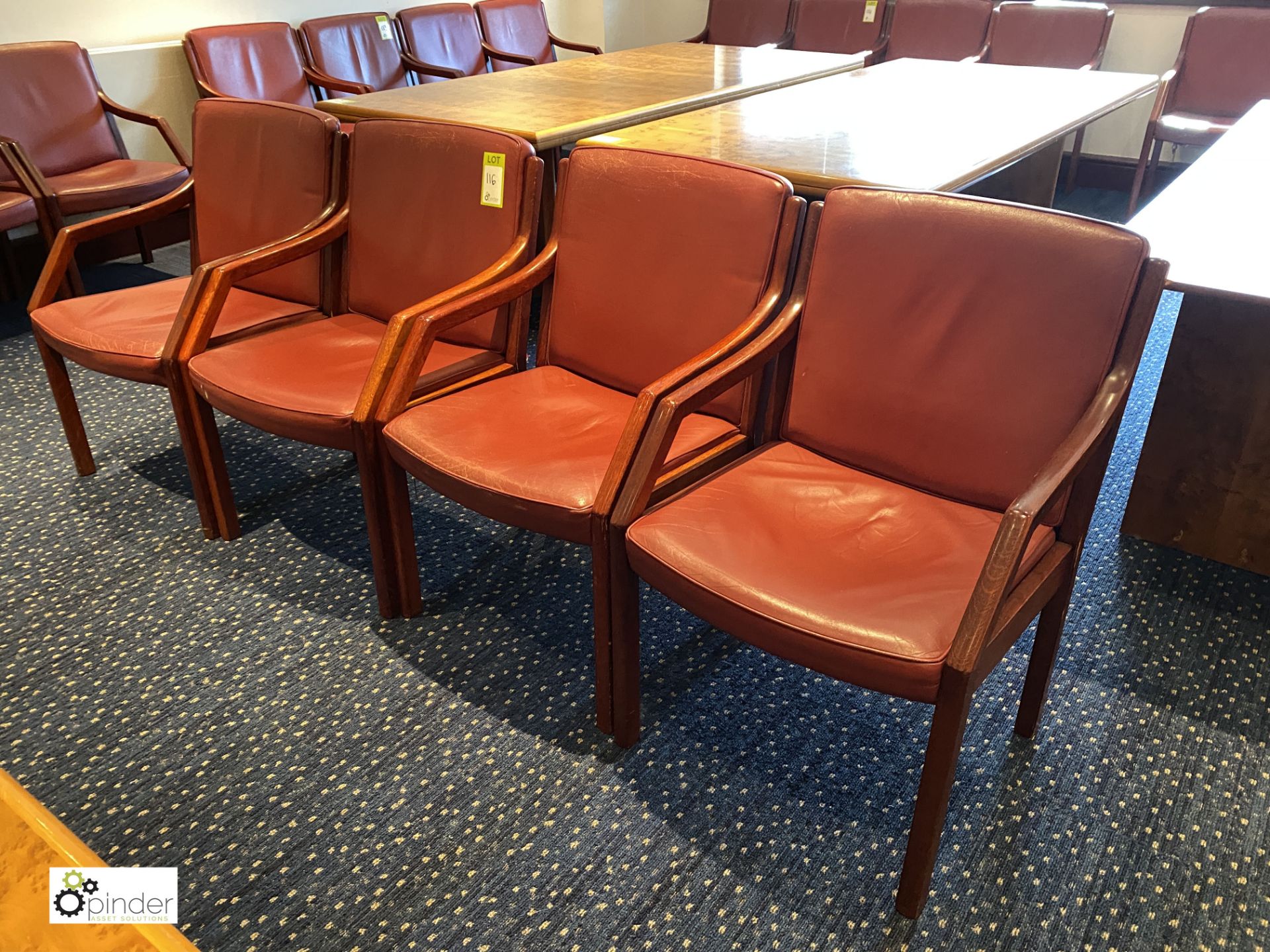 4 leather upholstered mahogany framed Meeting Chairs, plum (located in First Floor Boardroom/Meeting