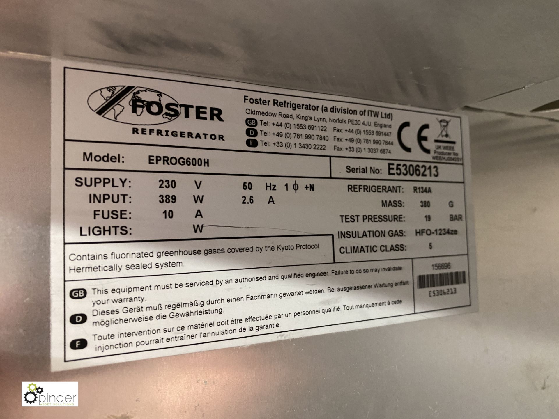 Foster EPROG 600H stainless steel single door Commercial Fridge (located in Kitchen) - Image 4 of 4