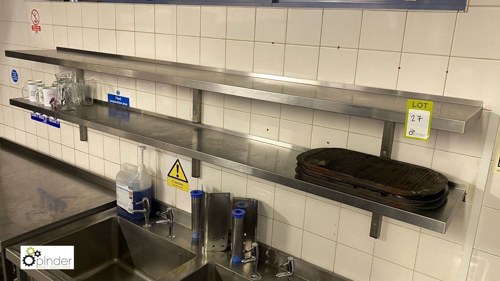 2 stainless steel wall mounted Shelves, 2400mm x 300mm (located in Kitchen) - Image 2 of 2