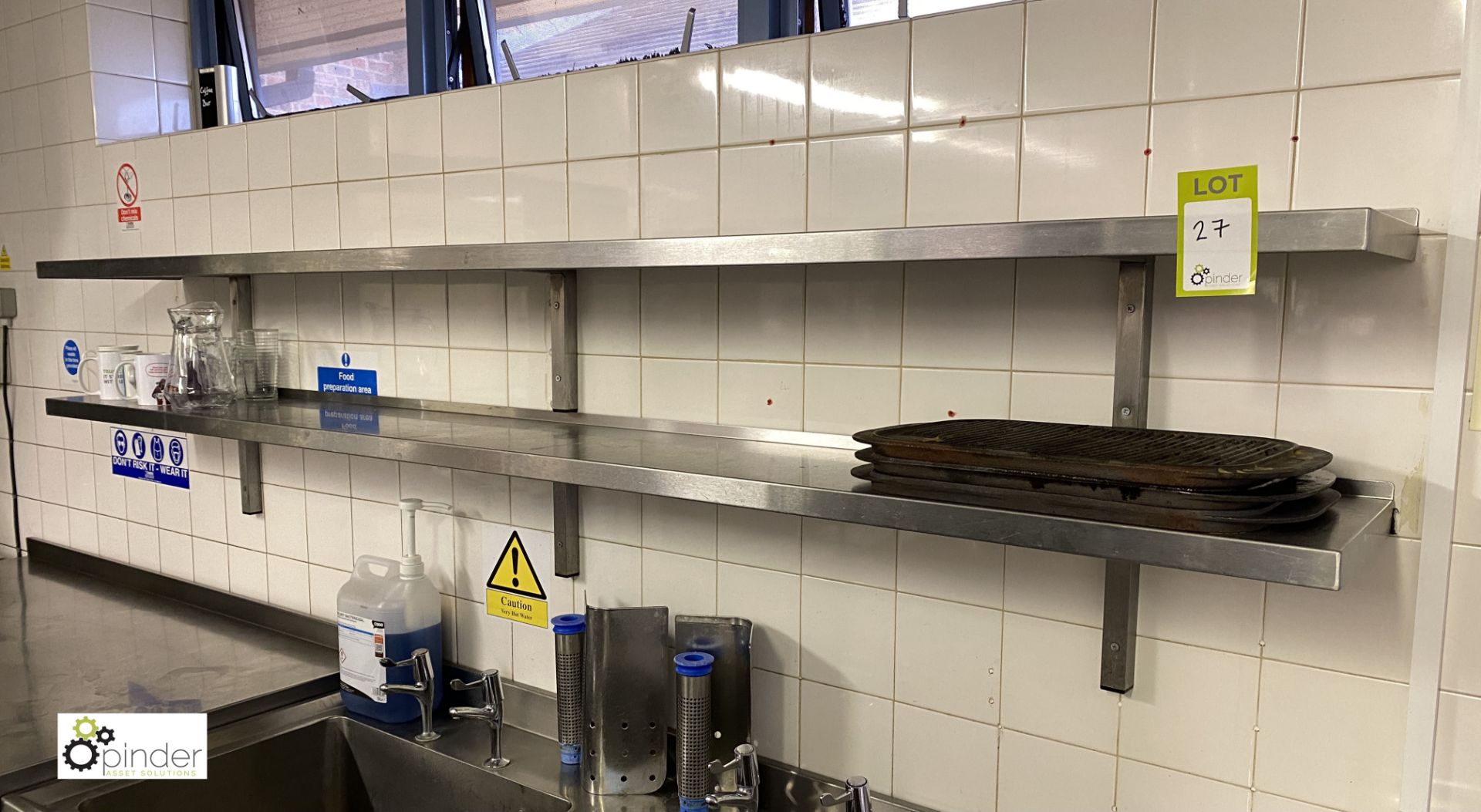 2 stainless steel wall mounted Shelves, 2400mm x 300mm (located in Kitchen)