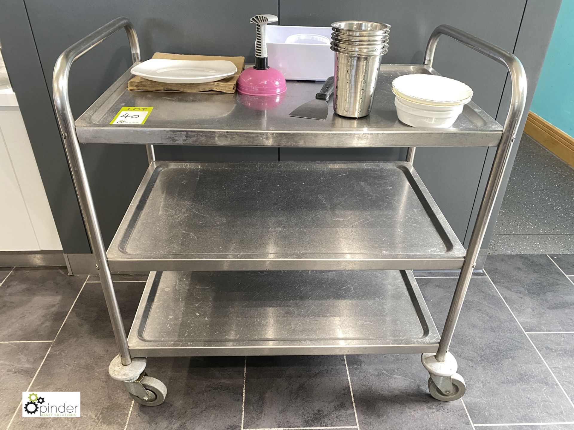 Tubular framed stainless steel 3-shelf Trolley (located in Restaurant)