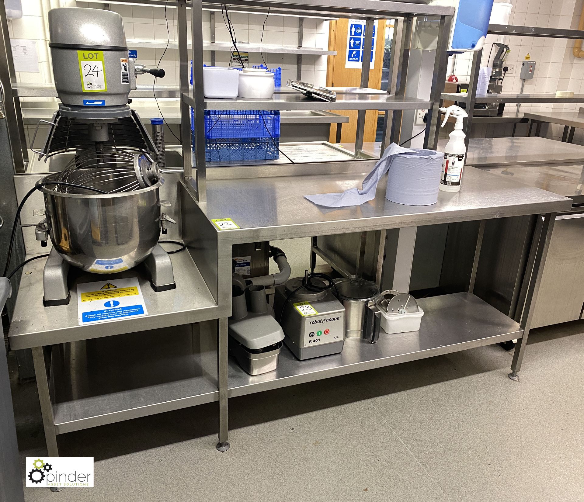 Stainless steel Preparation Table, 2000mm x 650mm x 880mm, with double shelf unit and lowered