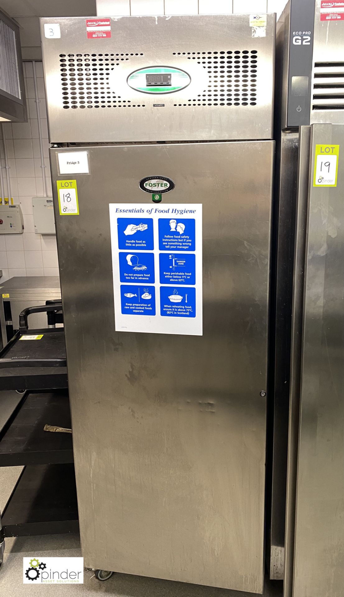 Foster EPROG 600H stainless steel single door Commercial Fridge (located in Kitchen)