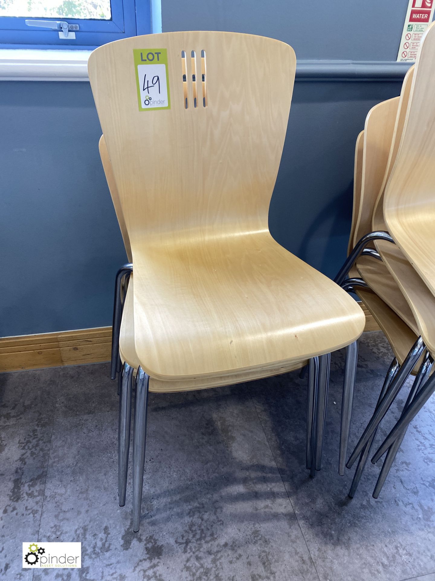 4 beech effect stackable Refectory Chairs (located in Restaurant)