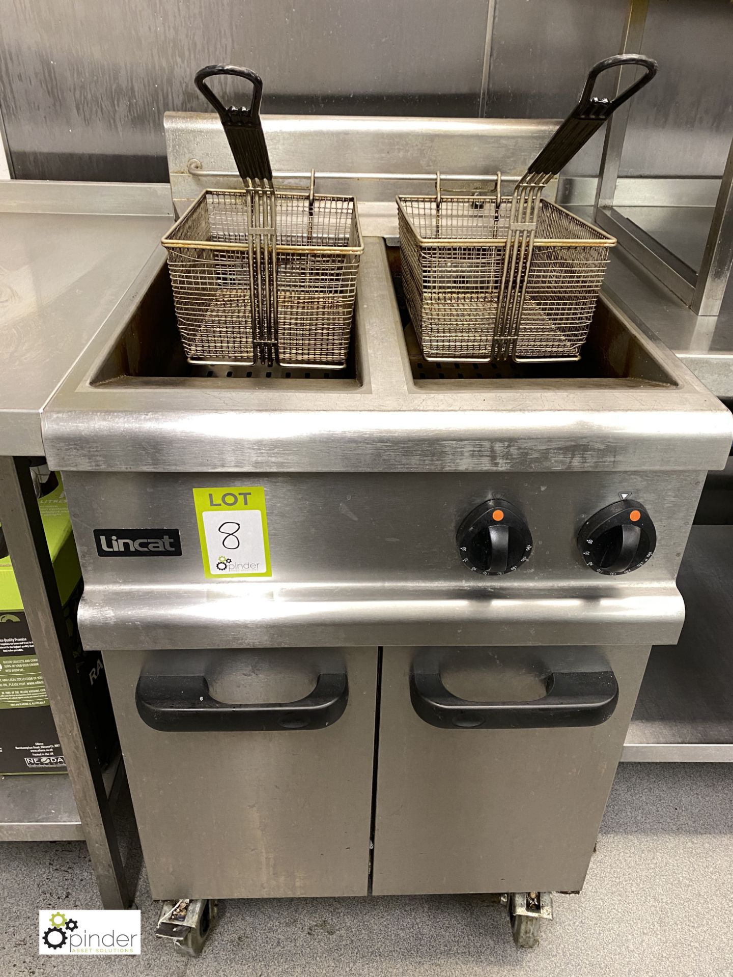 Lincat mobile stainless steel twin basket gas fired Deep Fat Fryer (located in Kitchen)