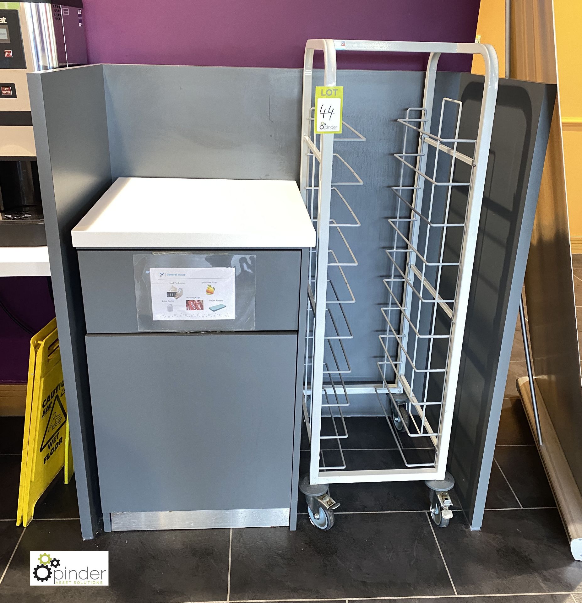 Waste Station comprising bin cupboard, mobile tray trolley and housing (located in Restaurant)