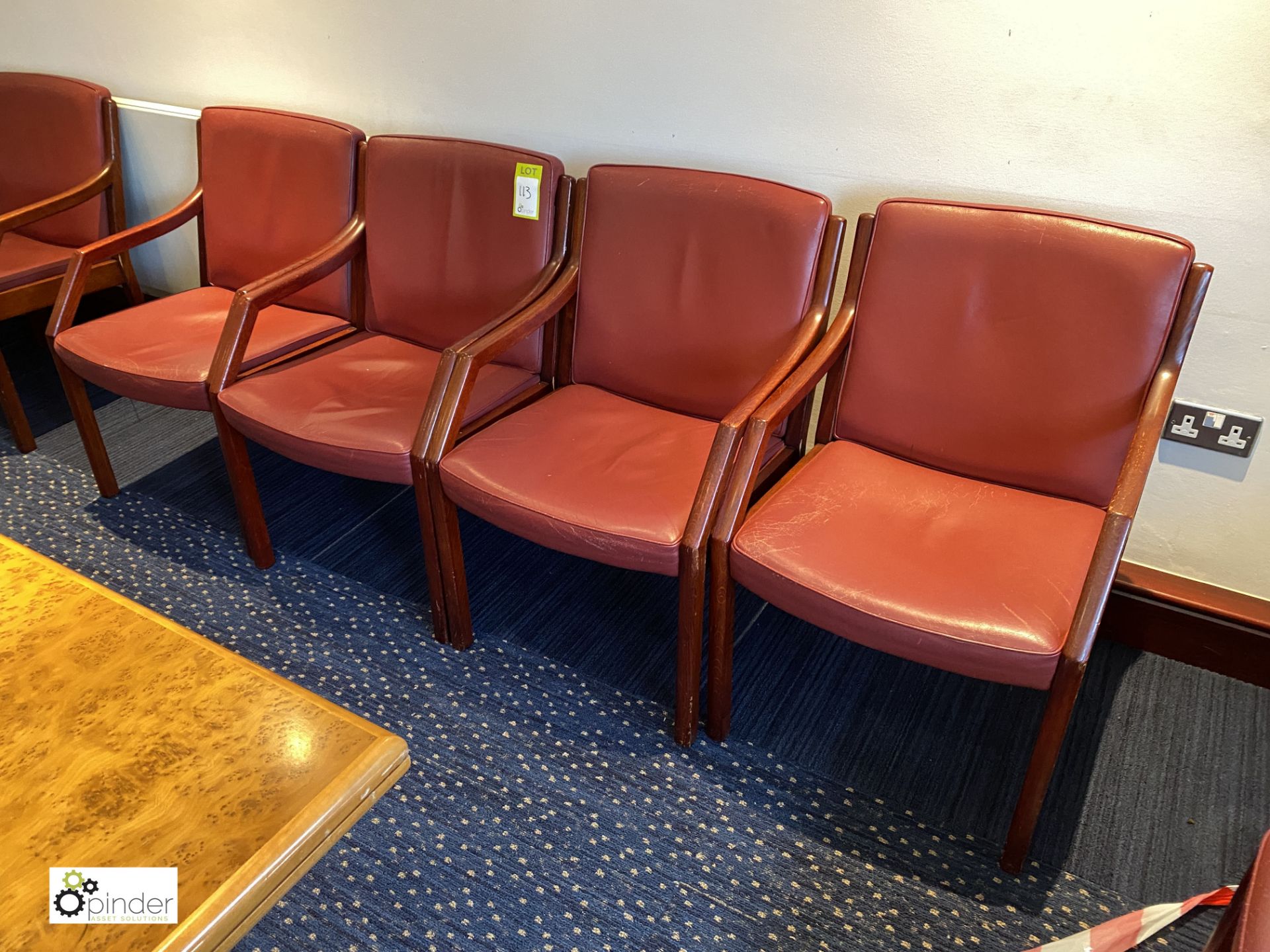 4 leather upholstered mahogany framed Meeting Chairs, plum (located in First Floor Boardroom/Meeting - Image 2 of 2