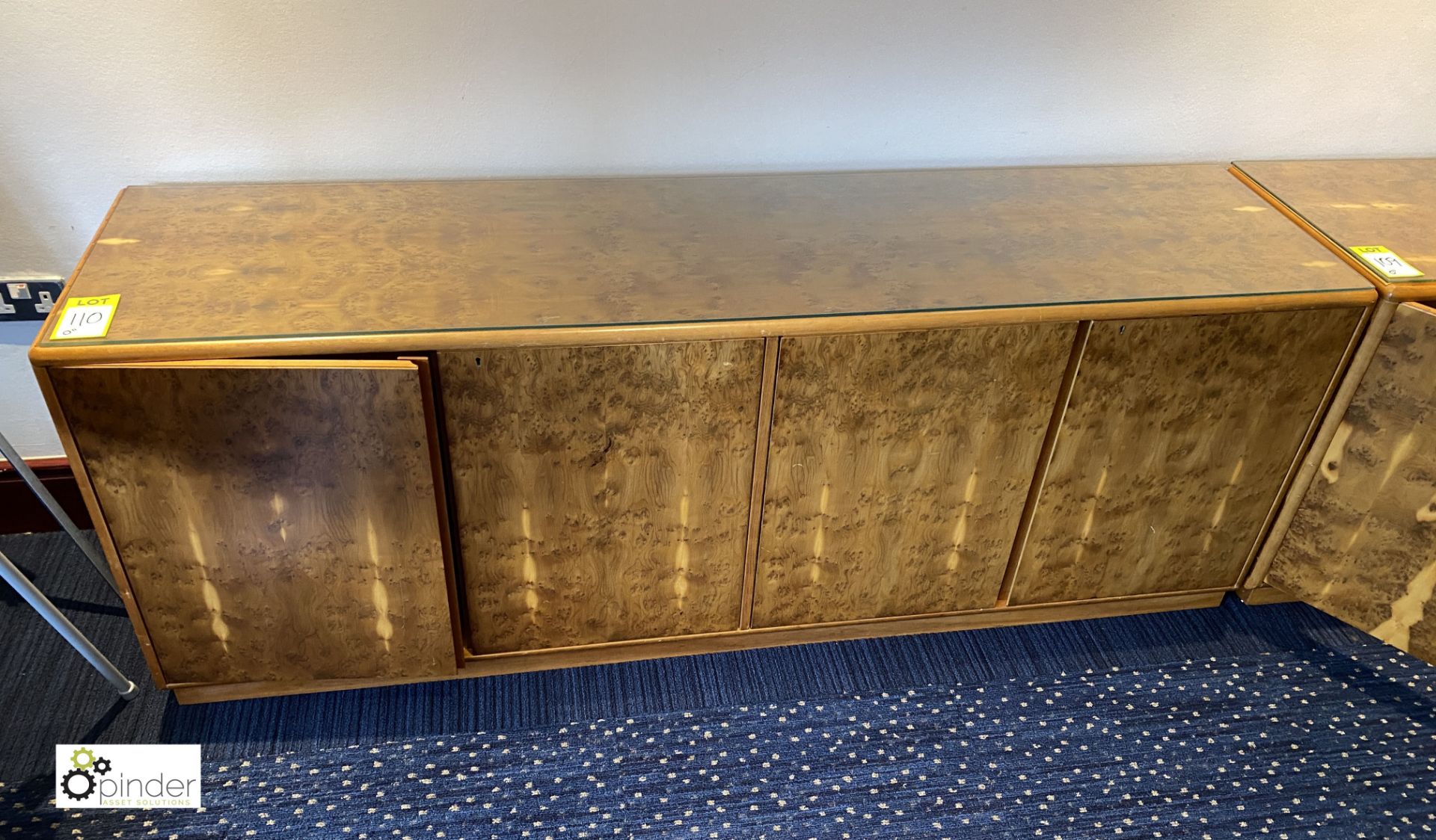 Burr walnut 4-door Credenza, 2000mm x 500mm x 740mm (located in First Floor Boardroom/Meeting Room - Image 2 of 3