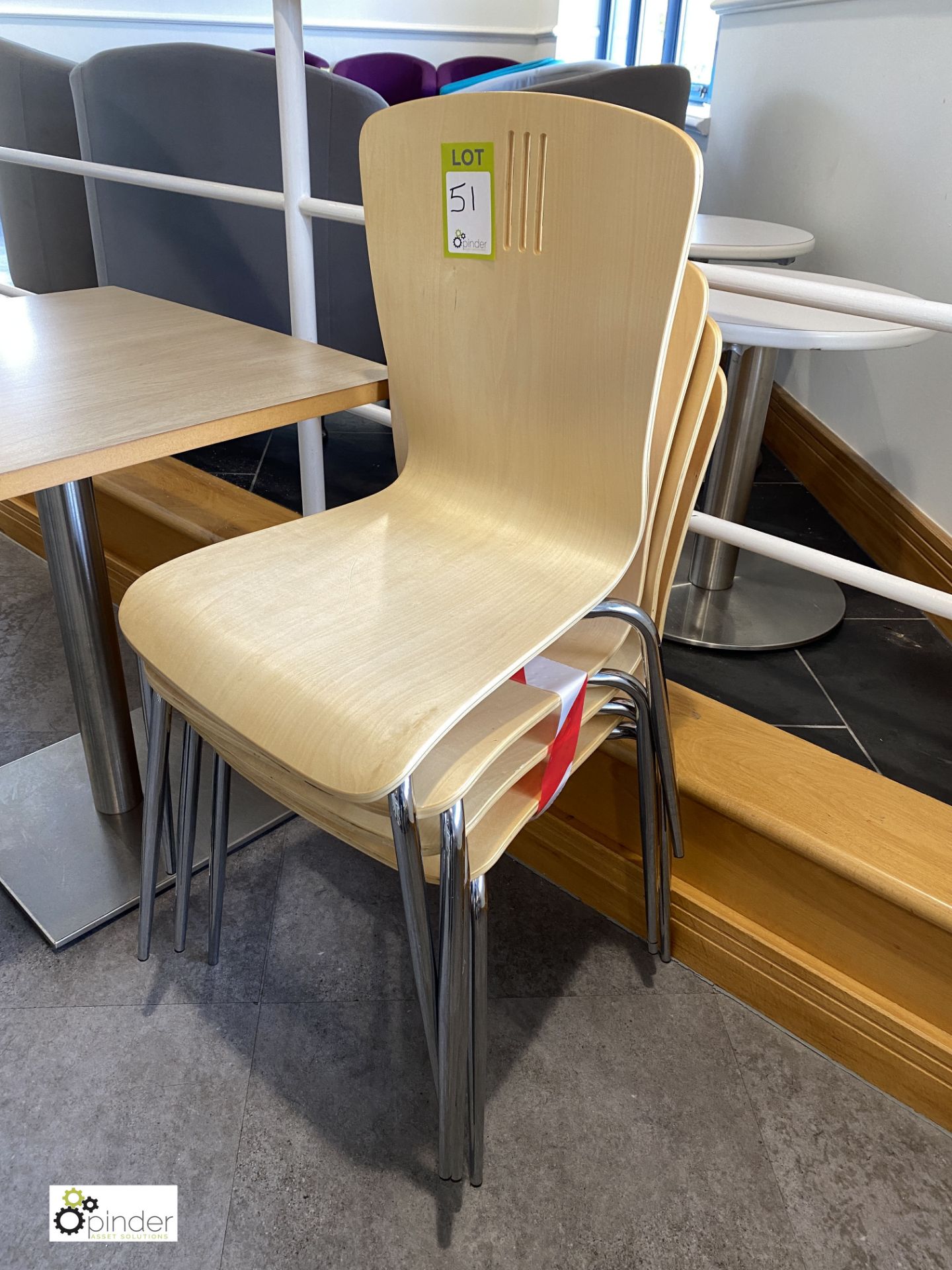 4 beech effect stackable Refectory Chairs (located in Restaurant)