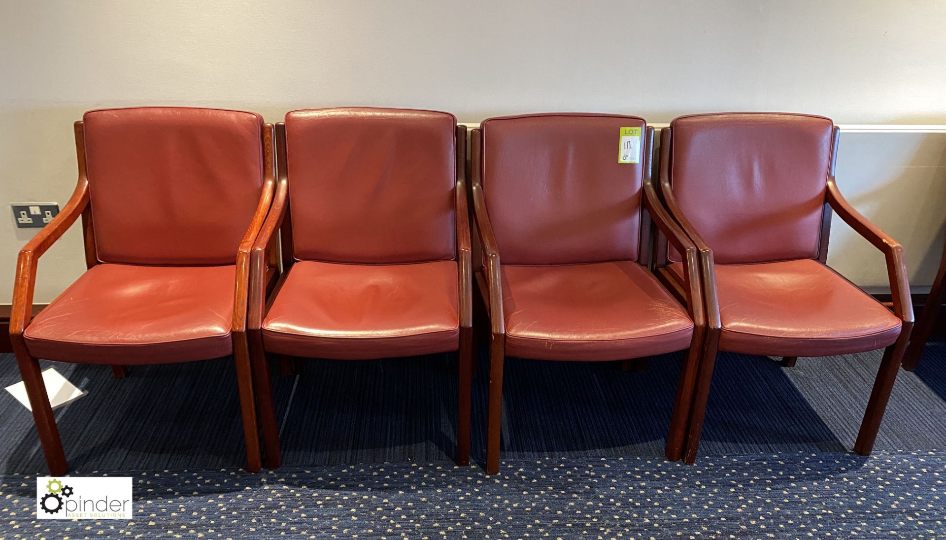 4 leather upholstered mahogany framed Meeting Chairs, plum (located in First Floor Boardroom/Meeting