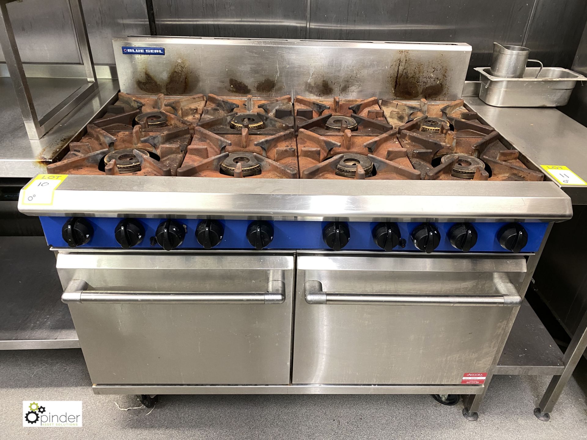 Blue Seal stainless steel gas fired 8-burner double Oven, 1200mm wide (located in Kitchen)