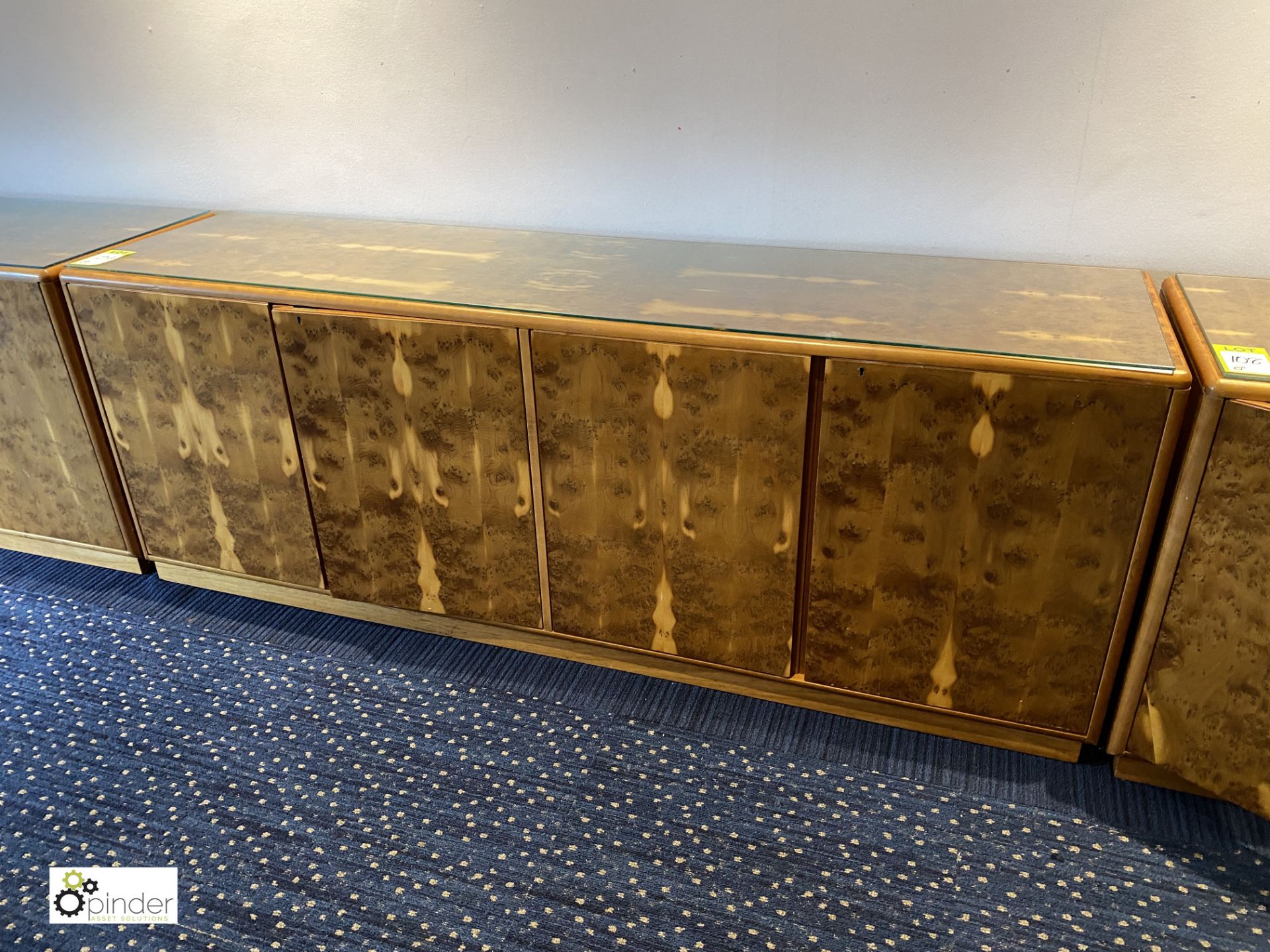 Burr walnut 4-door Credenza, 2000mm x 500mm x 740mm (located in First Floor Boardroom/Meeting Room