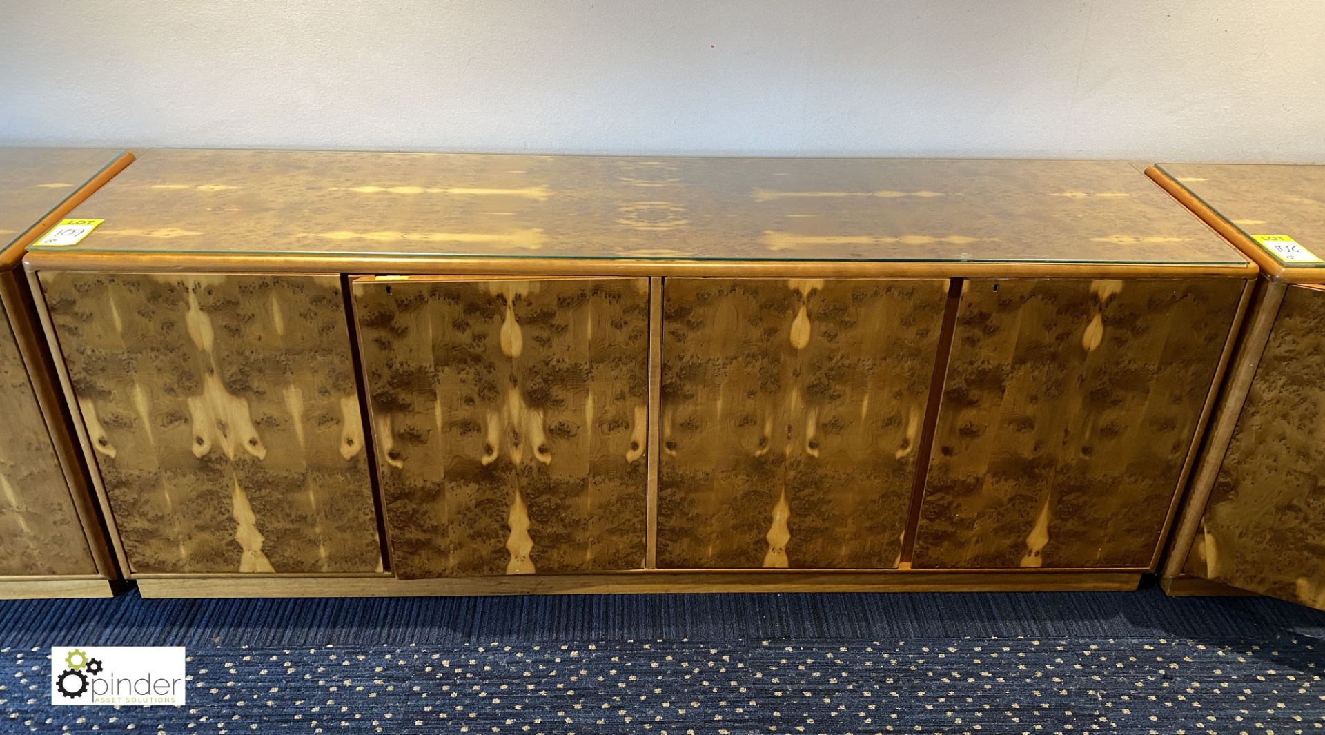 Burr walnut 4-door Credenza, 2000mm x 500mm x 740mm (located in First Floor Boardroom/Meeting Room - Image 2 of 3