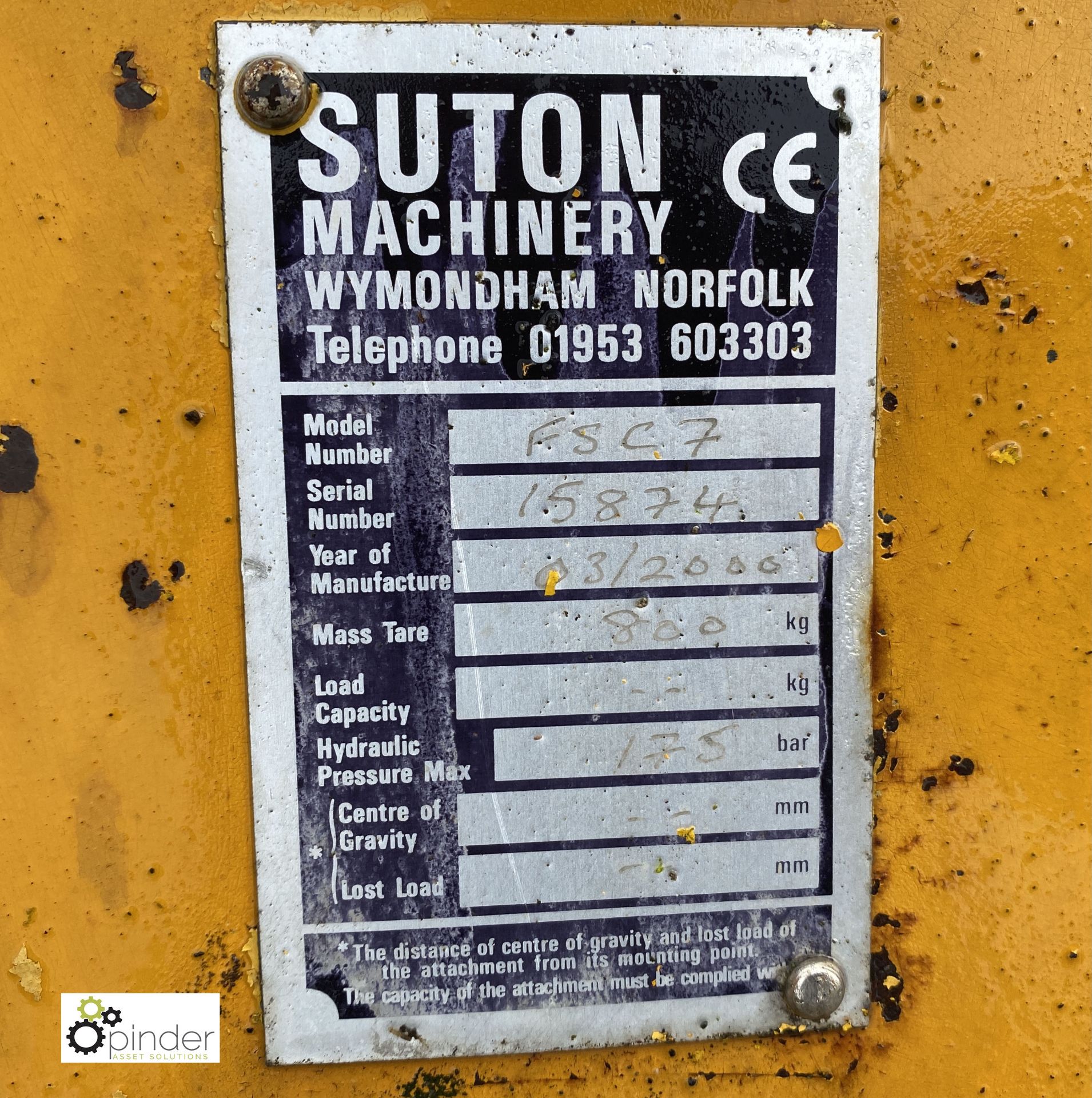 Suton FSC7 Sweeper Attachment, serial number 15874, year 2000 (location: Croxton) - Image 4 of 8