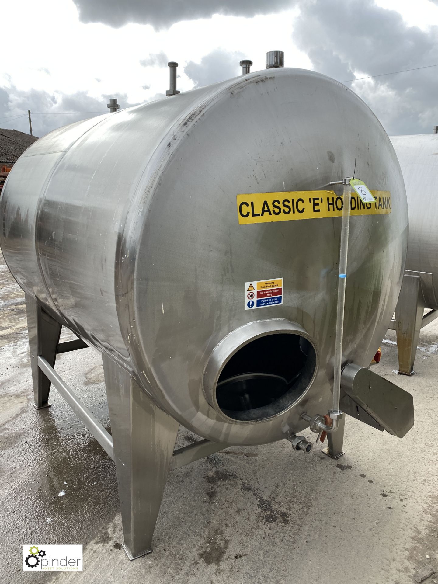 Stainless steel Tank, 1500mm diameter x 2100mm length, with powered agitator (location: Croxton) ( - Image 2 of 10