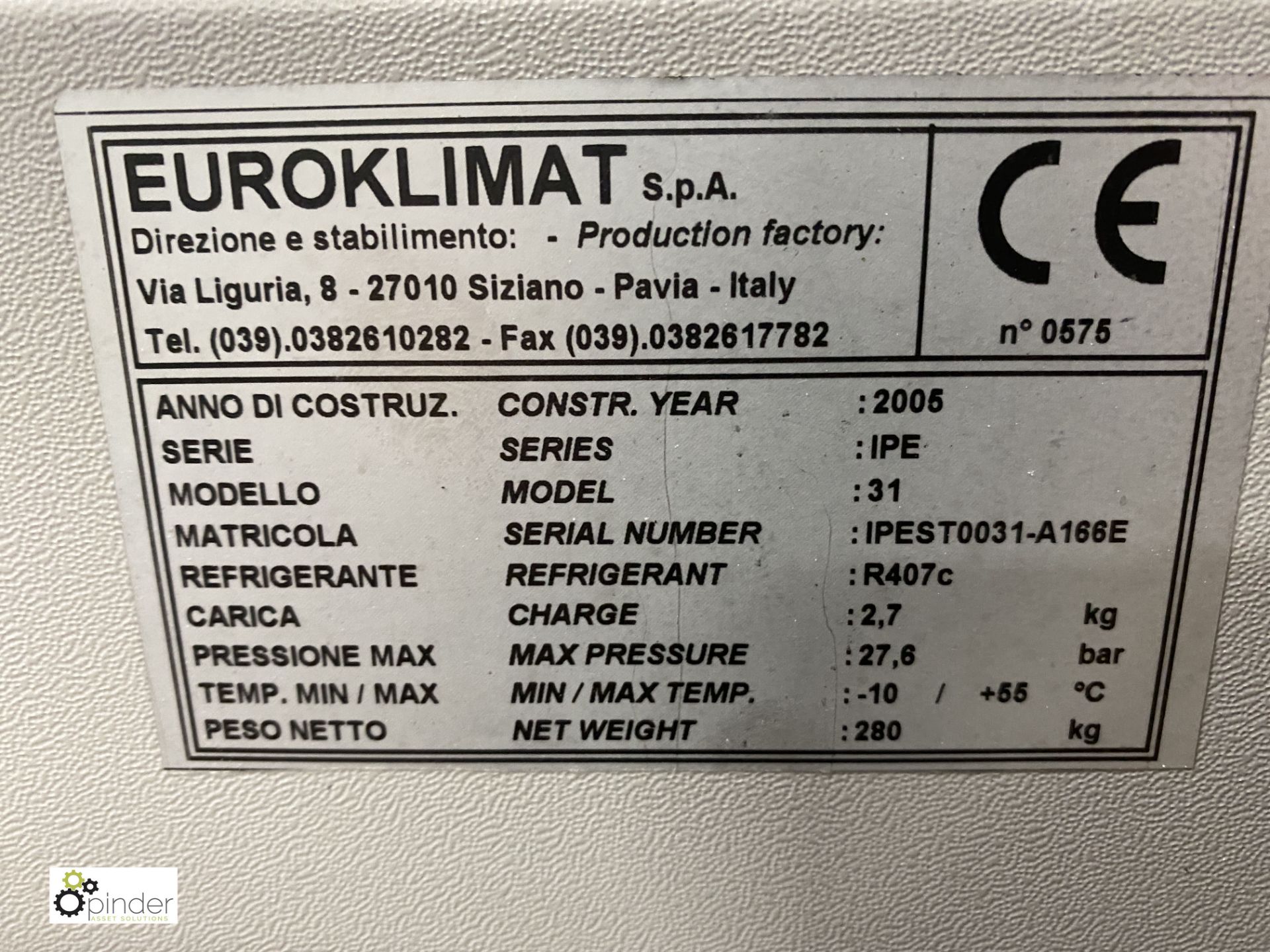 Euroklimat Series IPE 31 Chiller, refrigerant R407C, year 2005, serial number IPEST0031-A166E ( - Image 5 of 5