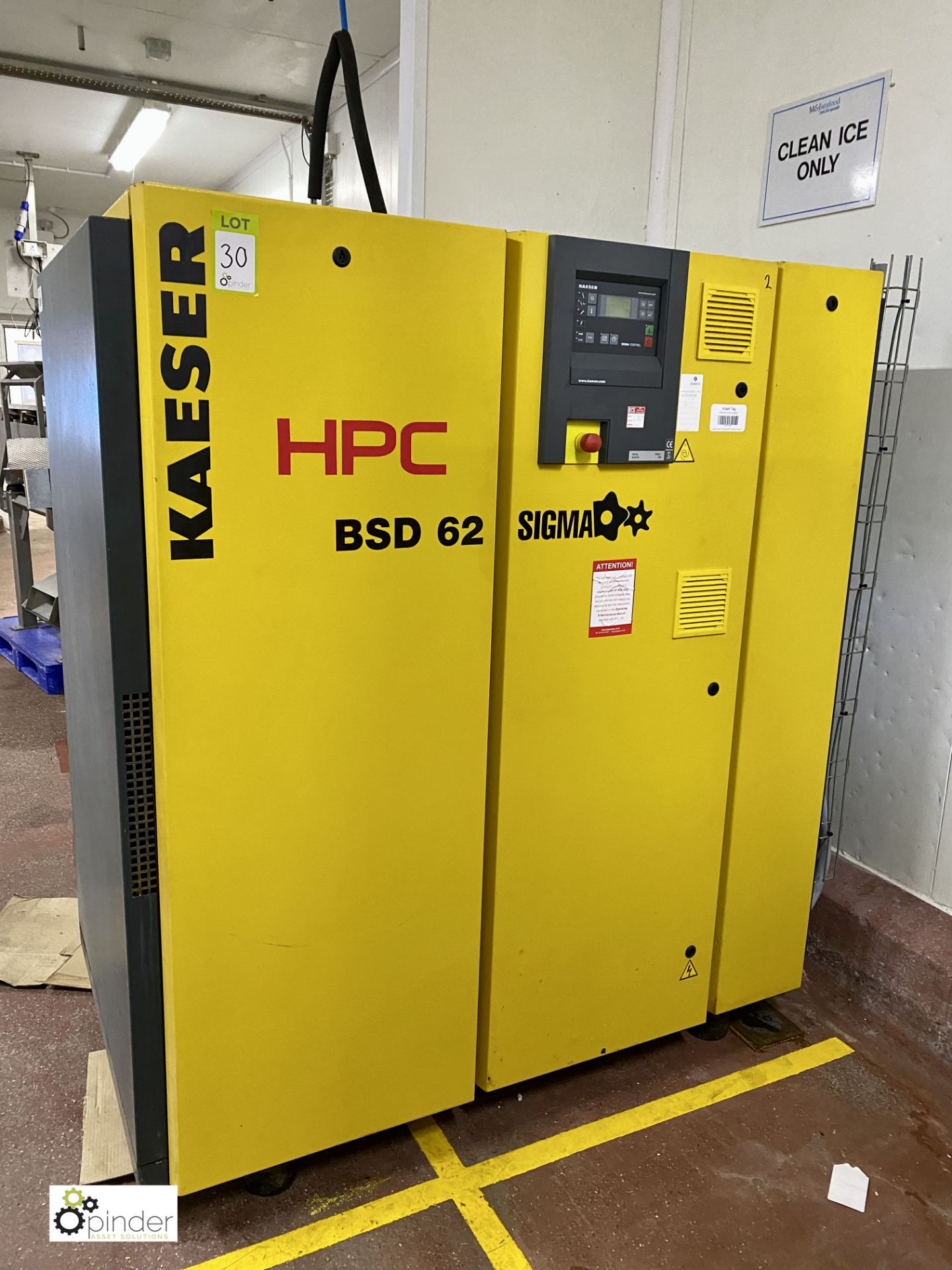 Kaeser BSD62 Packaged Rotary Screw Air Compressor, rated power 30kw, rated motor speed 2960 1/min,