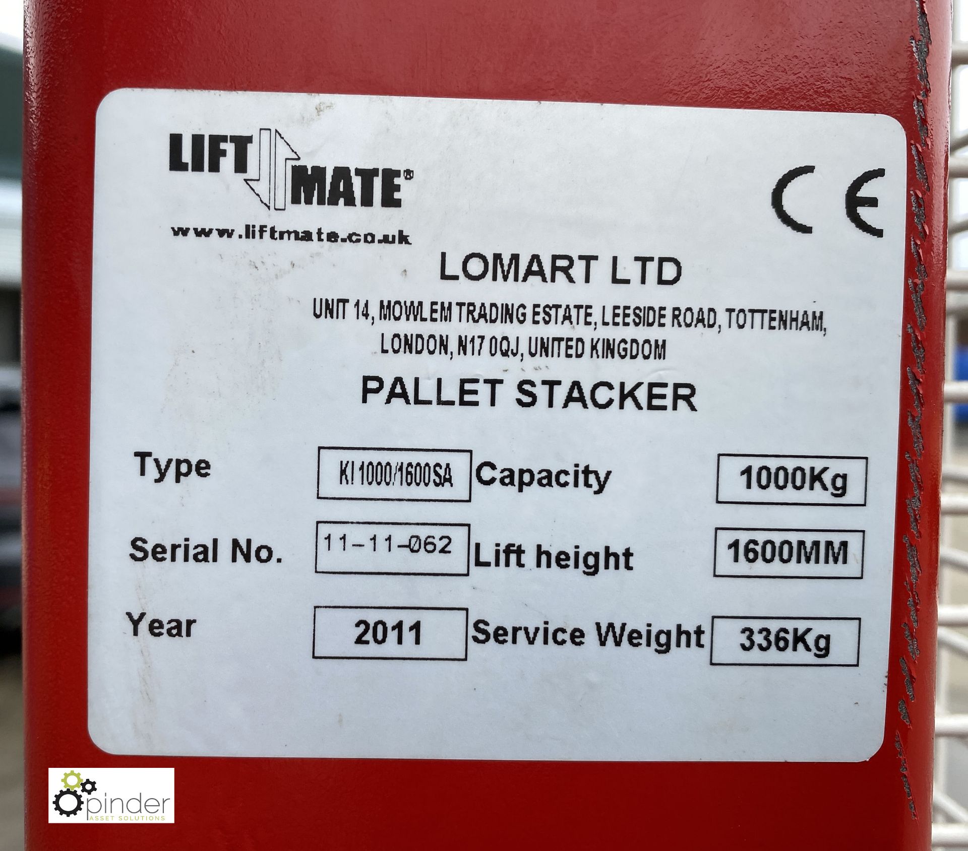 Lift Mate mobile Pallet Stacker, 1000kg capacity, 1600mm lift height, year 2011 (please note there - Image 6 of 6