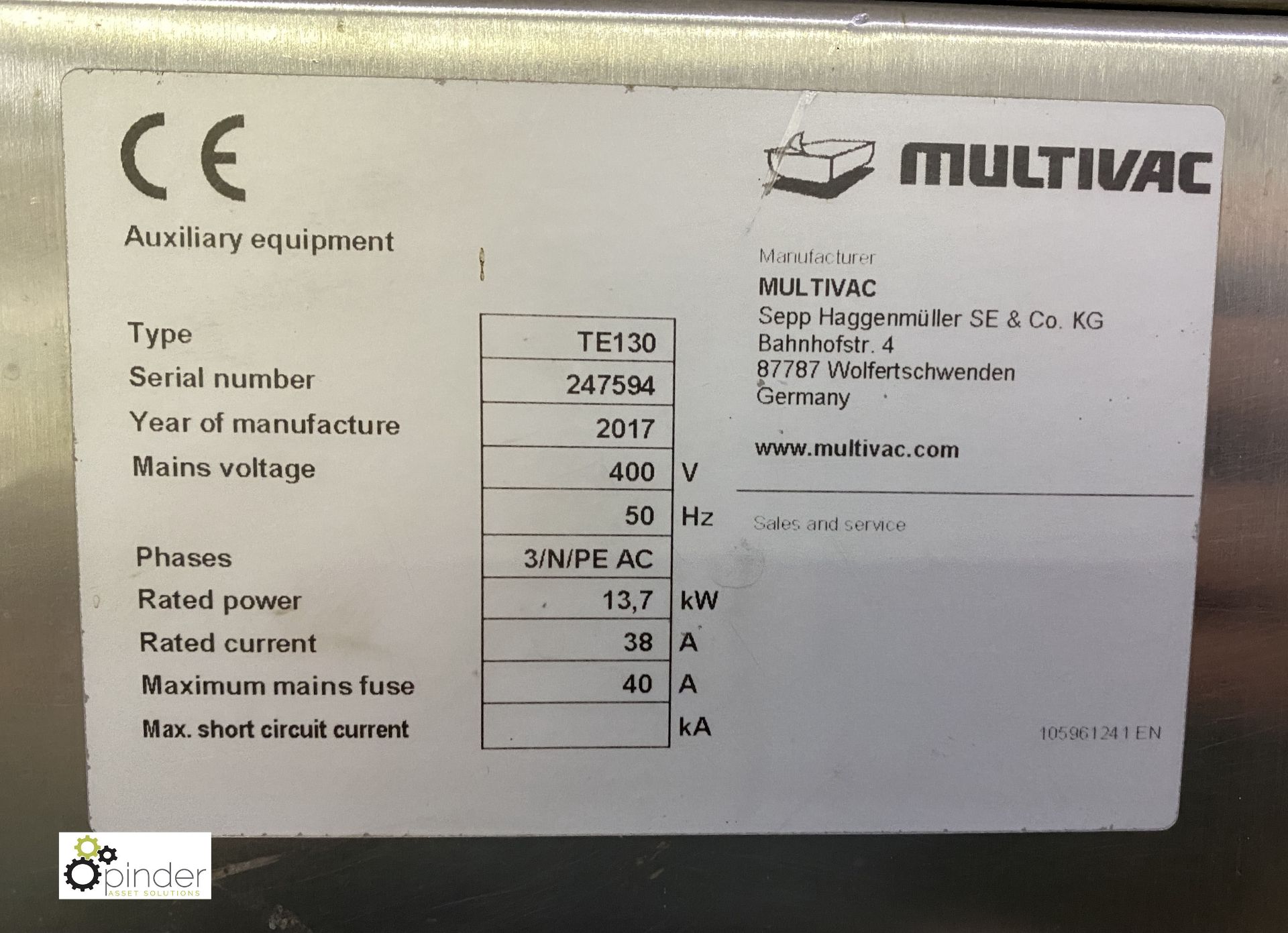 Multivac TE130 Drying Tunnel, year 2017, serial number 247594, 800mm belt width (please note there - Image 7 of 7