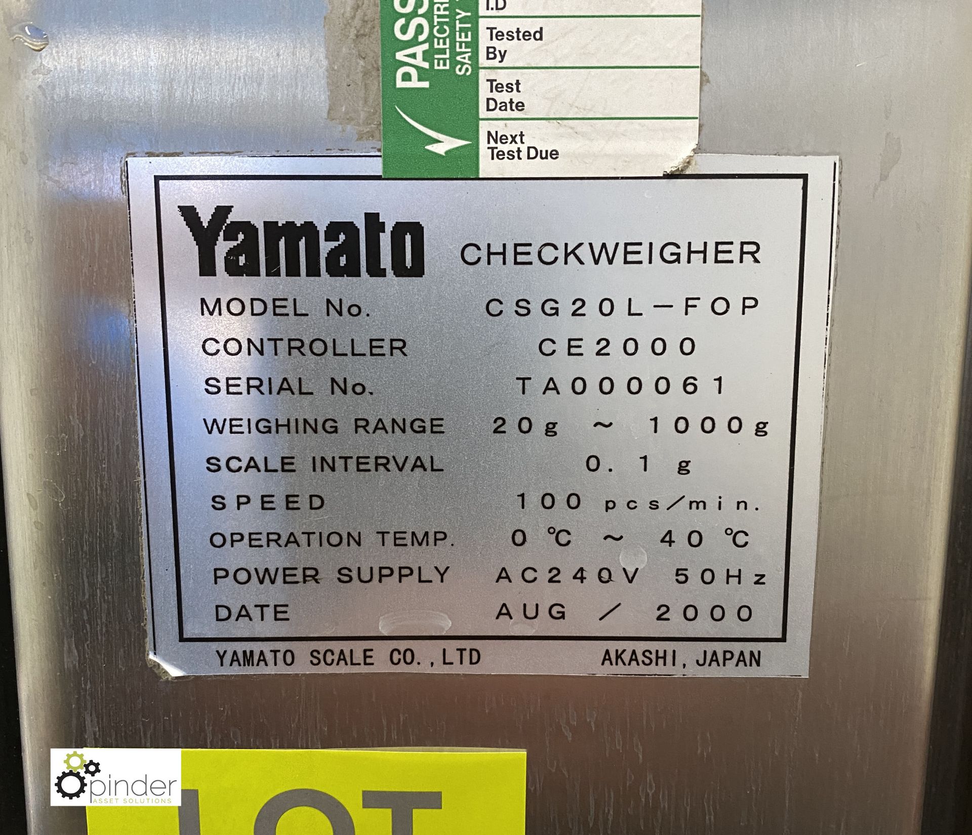 Yamato CSG20L-FOP Checkweigher, weighing range 20g-1000g, scale interval 0.1g, speed 100pcs/min, - Image 6 of 6