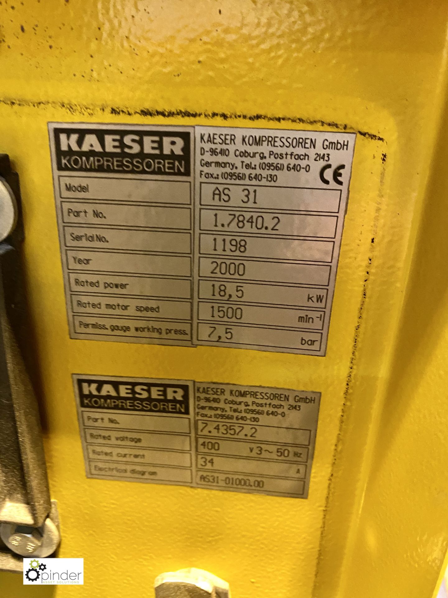 HPC AS31 Packaged Air Compressor, 7.5bar max working pressure, 400volts, serial number 1198 ( - Image 3 of 7