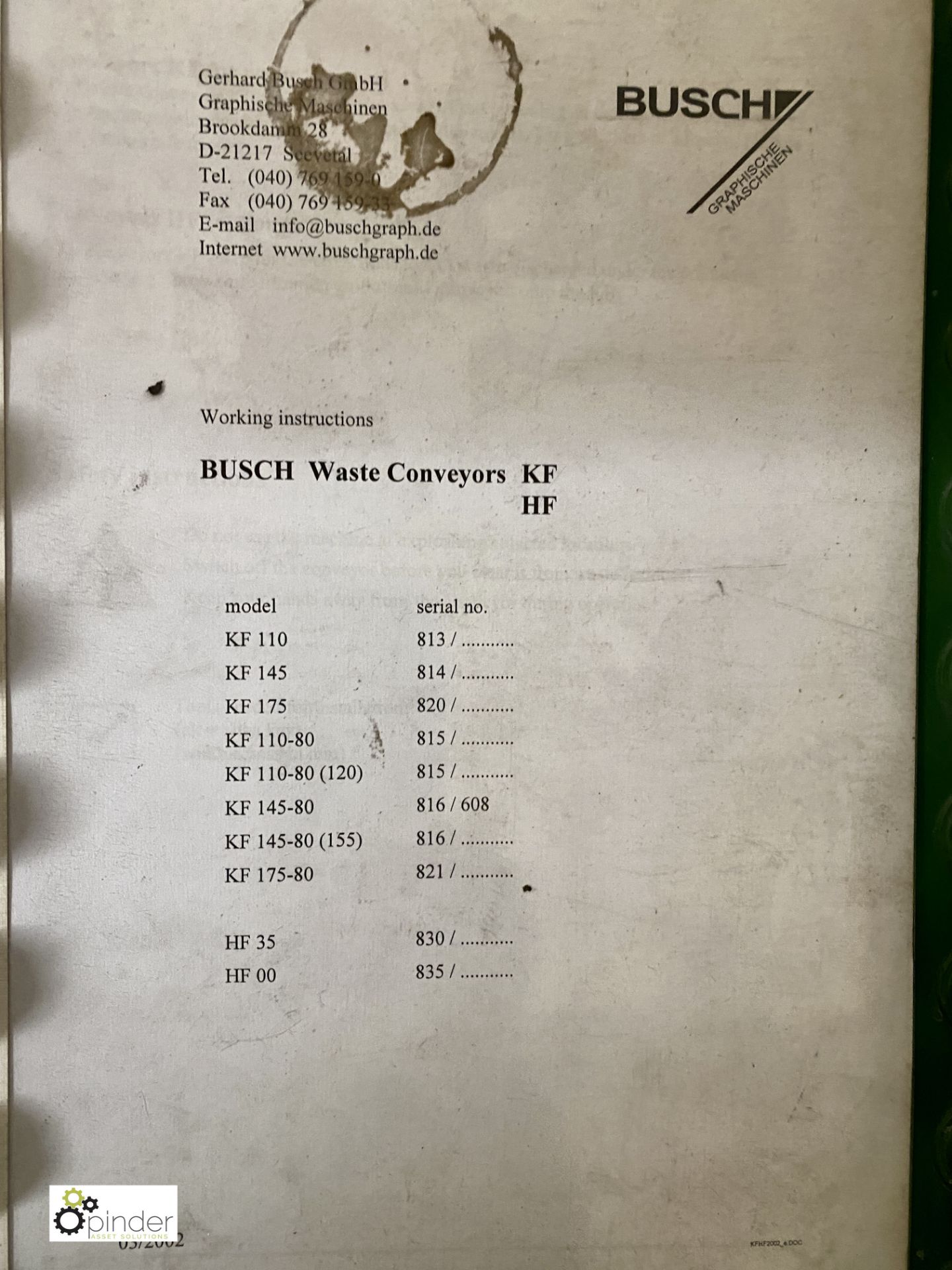 Busch KF145-80 Waste Removal Conveyor, 220mm belt width, max height 1100mm (please note there is a - Image 4 of 8