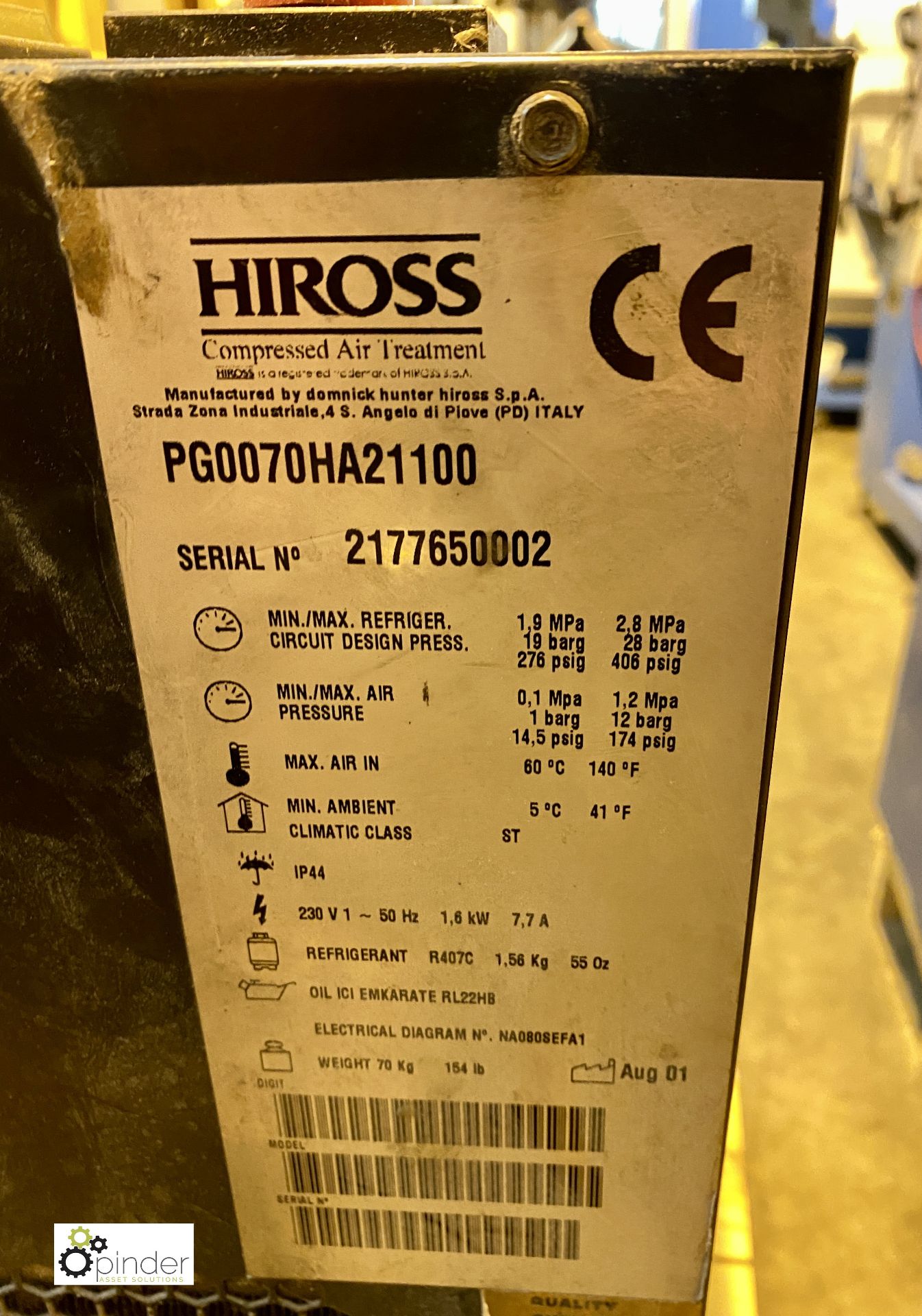 Hiross PG0070HA21100 Refrigerant Dryer (please note there is a lift out fee of £20 plus VAT on - Image 3 of 3