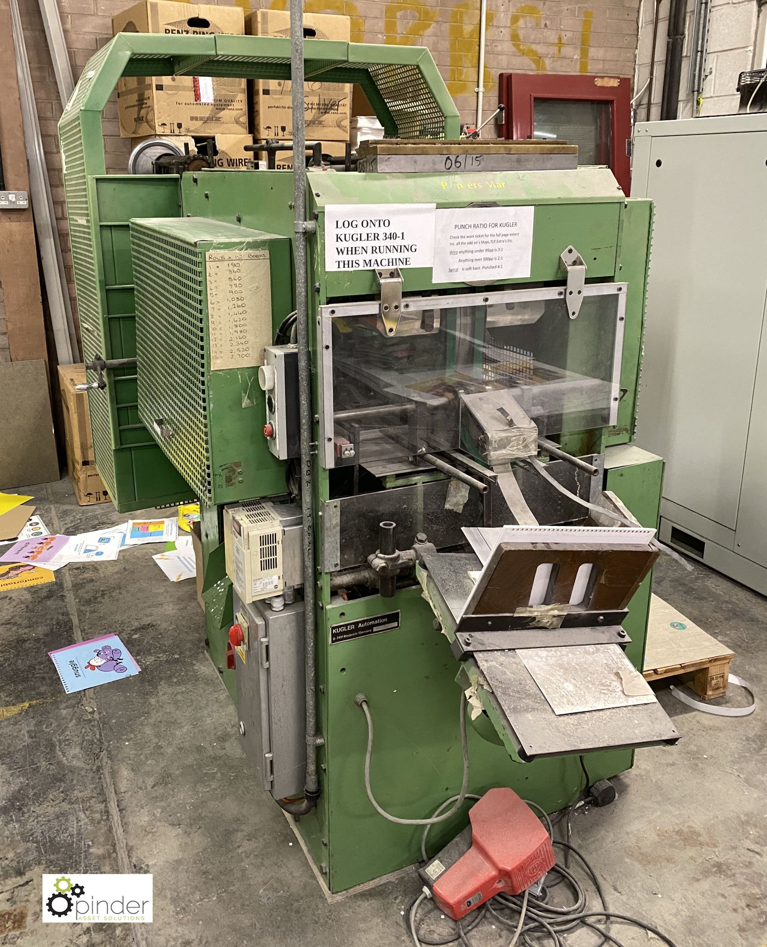 Kugler 340-1 automated high speed Hole Punch, serial number 496-340 (located a separate Wakefield
