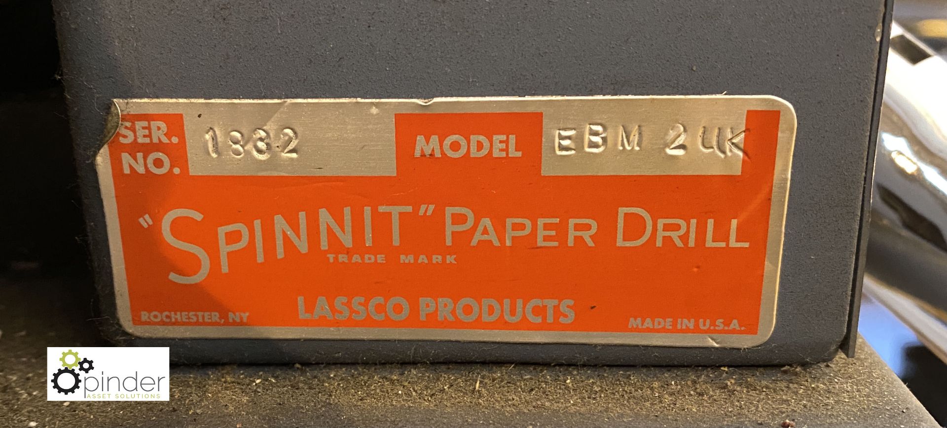 Spinnit EBM2UK single head Paper Drill, 240volts, serial number 1882 (please note there is a lift - Image 4 of 5