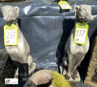 Pair of reconstituted stone seated Whippets, 22in