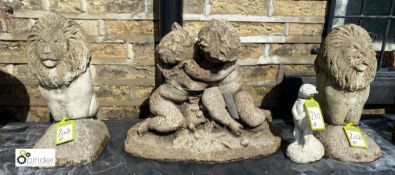 Pair of reconstituted stone seated Lion Finials, 2