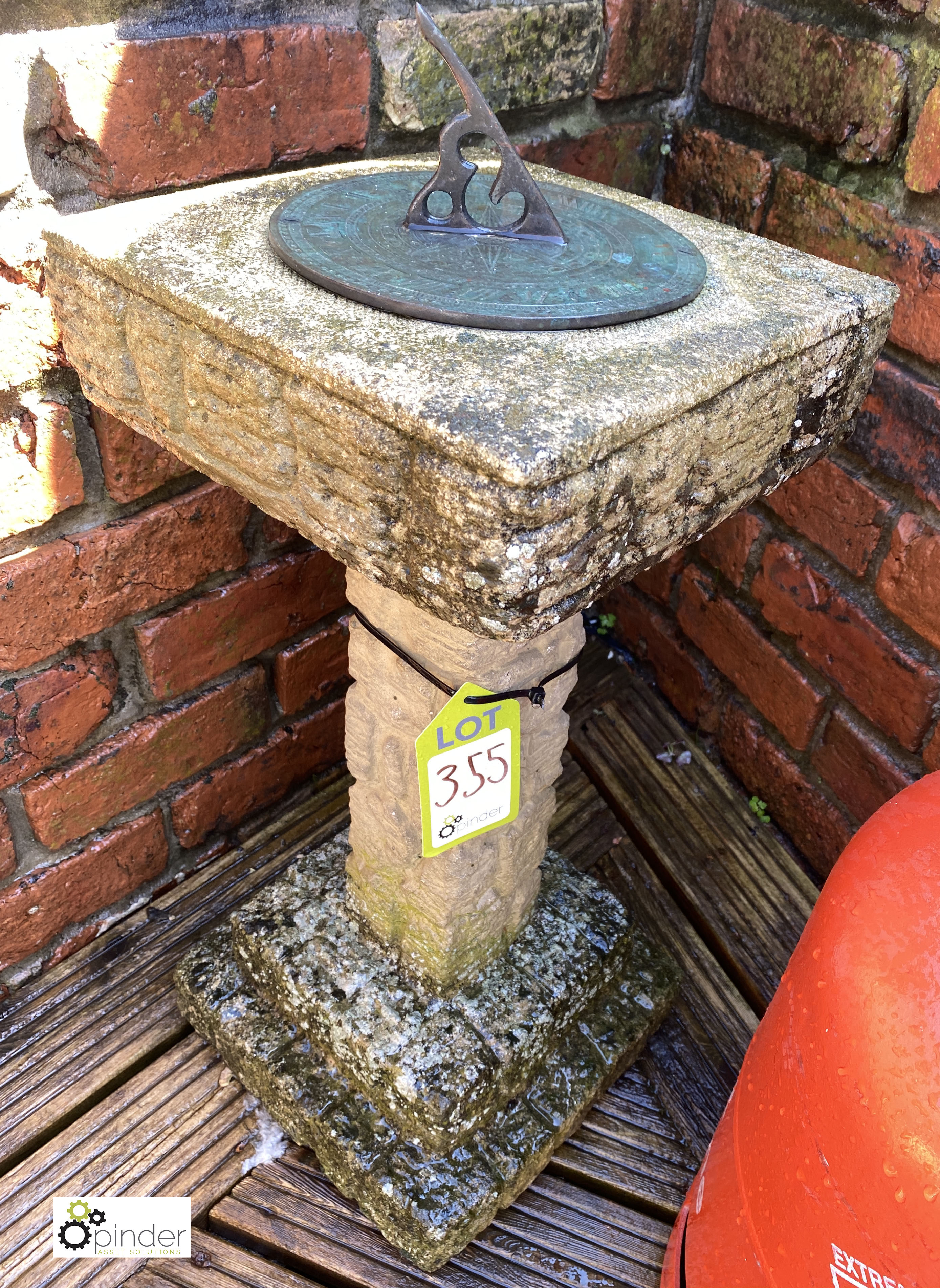 Reconstituted stone Sundial Plinth with bronze sun