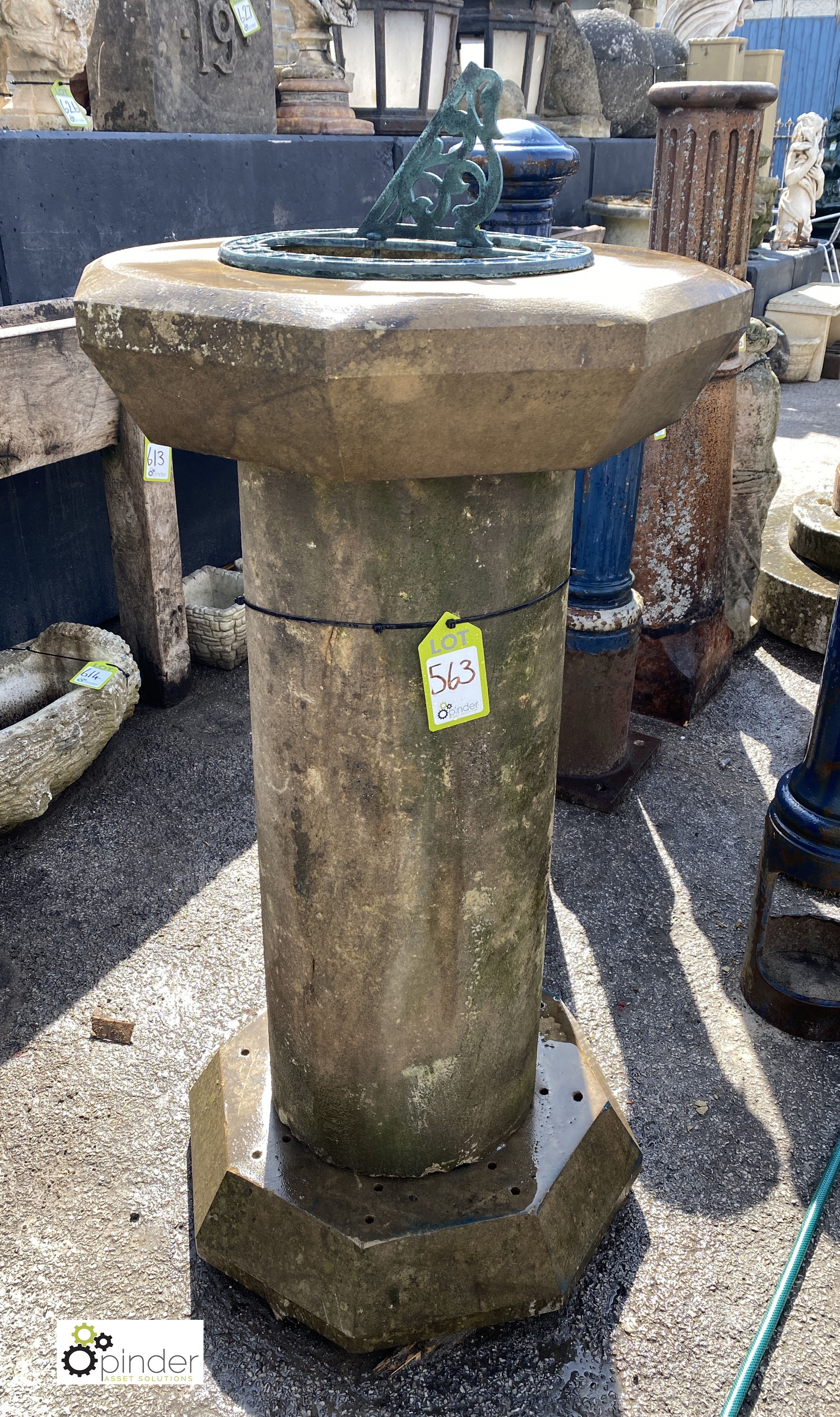 3-piece octagonal Yorkshire stone Sundial Balustra