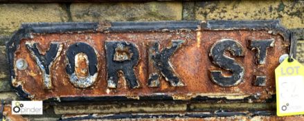 Original Victorian cast iron Street Sign “York Str