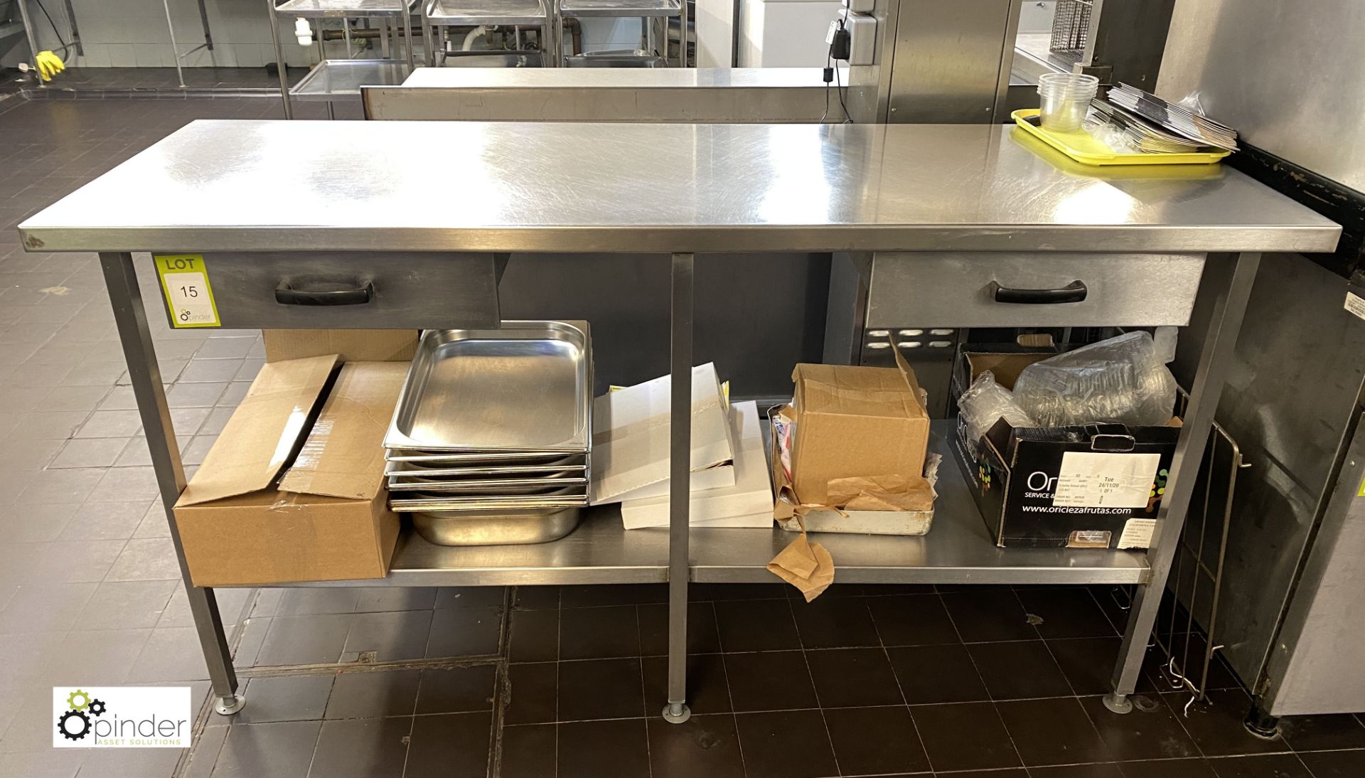 Stainless steel Preparation Table, 1750mm x 610mm x 890mm with undershelf and 2 utensil drawers (