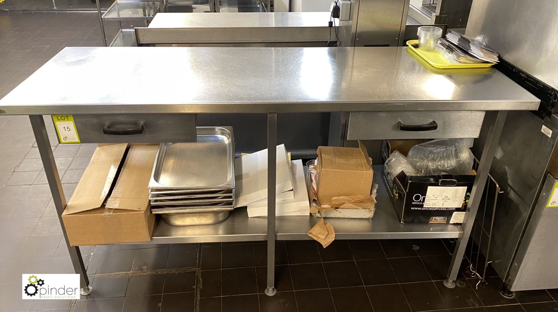 Stainless steel Preparation Table, 1750mm x 610mm x 890mm with undershelf and 2 utensil drawers ( - Image 2 of 3