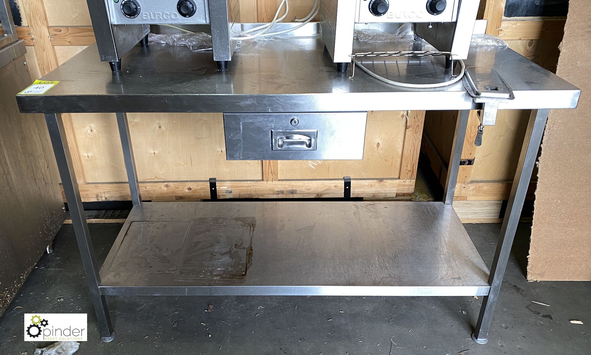 Stainless steel Preparation Table, 1400mm x 650mm x 890mm high, with undershelf, utensil drawer